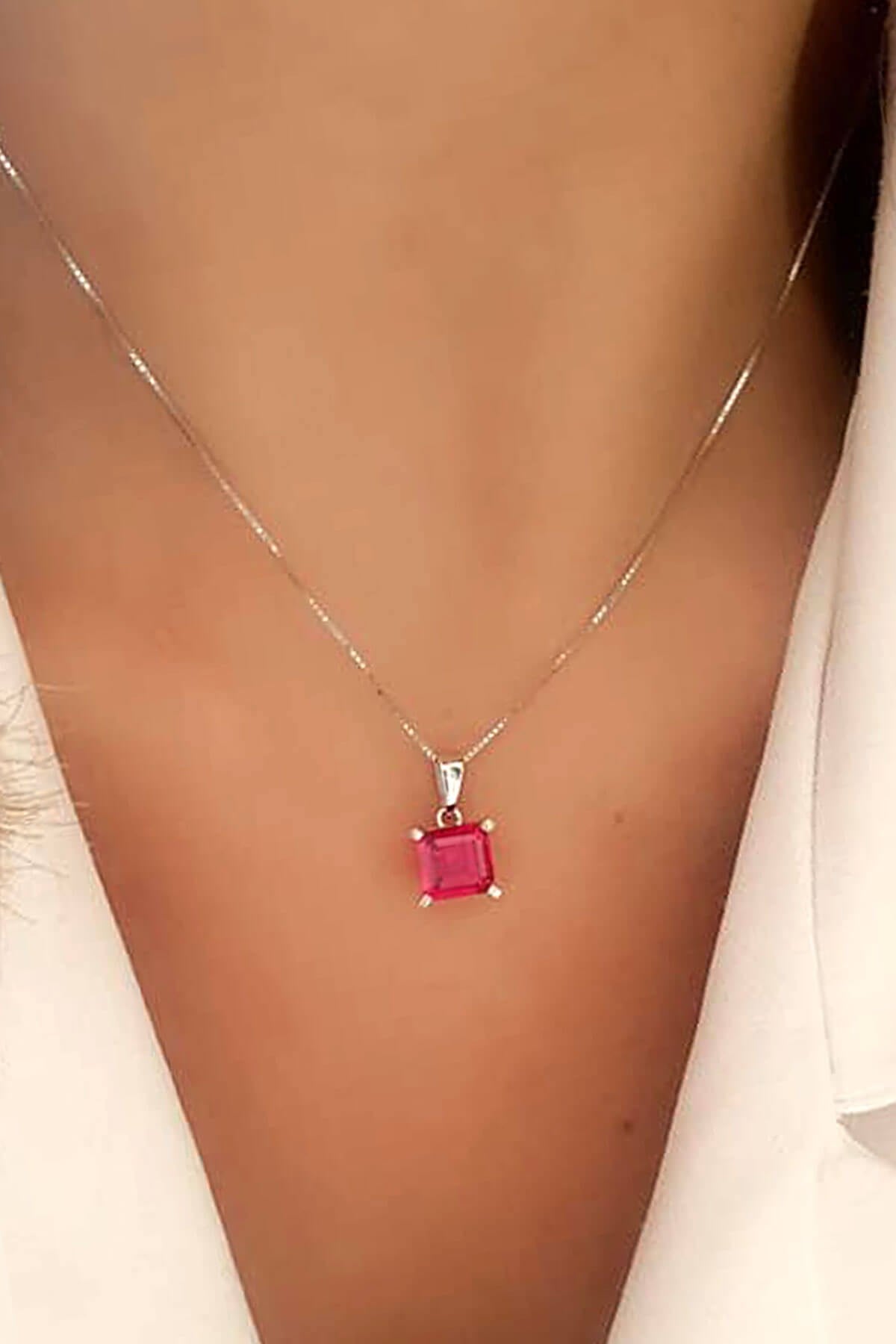 Sky Diamond Red creative rubies 925 ayar gümüş kolye