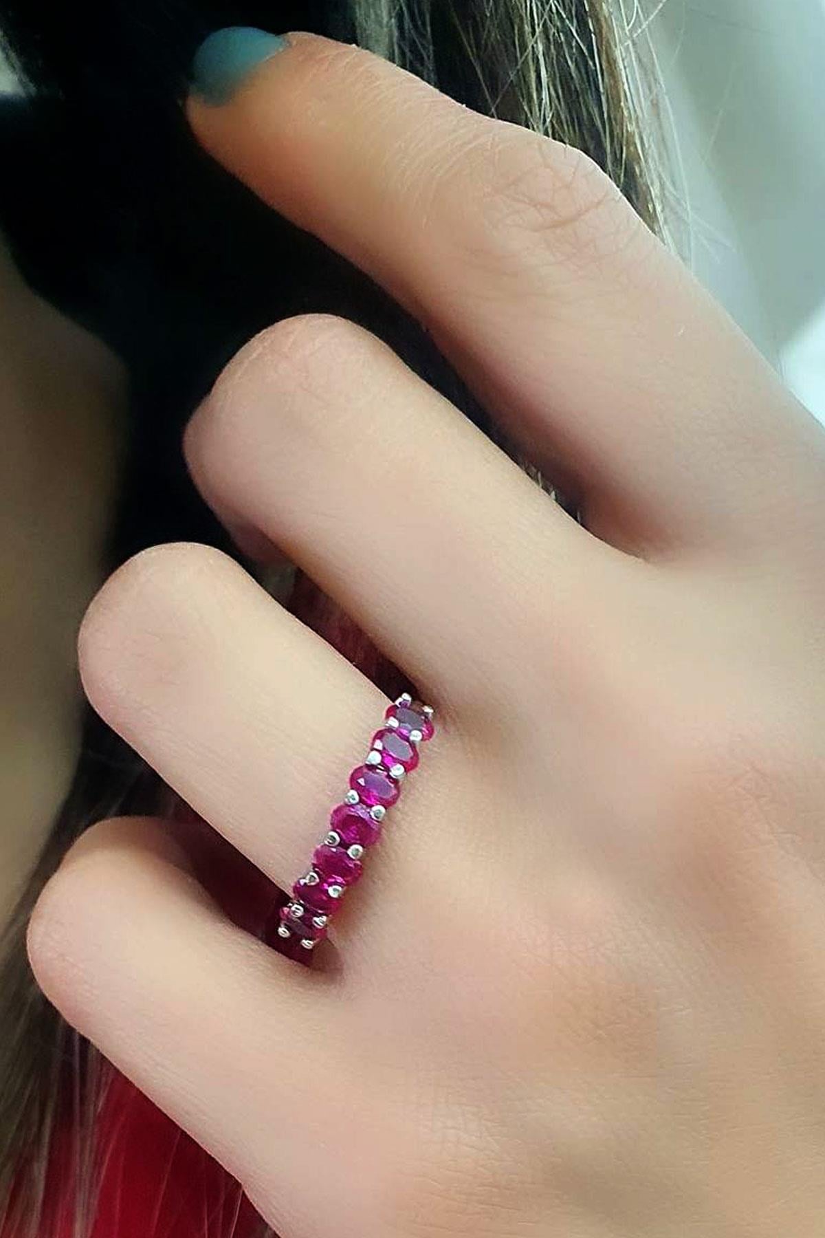 Sky Diamond Red creative rubies 925 ayar gümüş Sıra Taş Yüzük