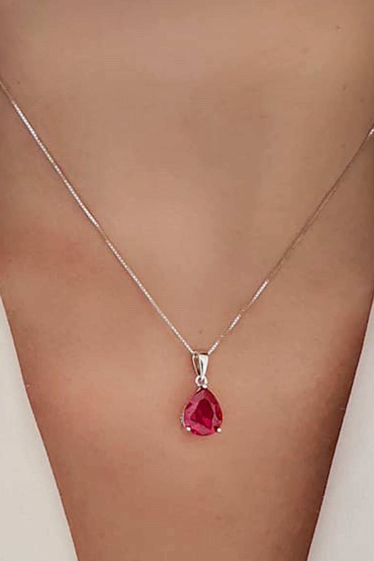 Sky Diamond Red creative rubies 925 ayar gümüş damla kolye