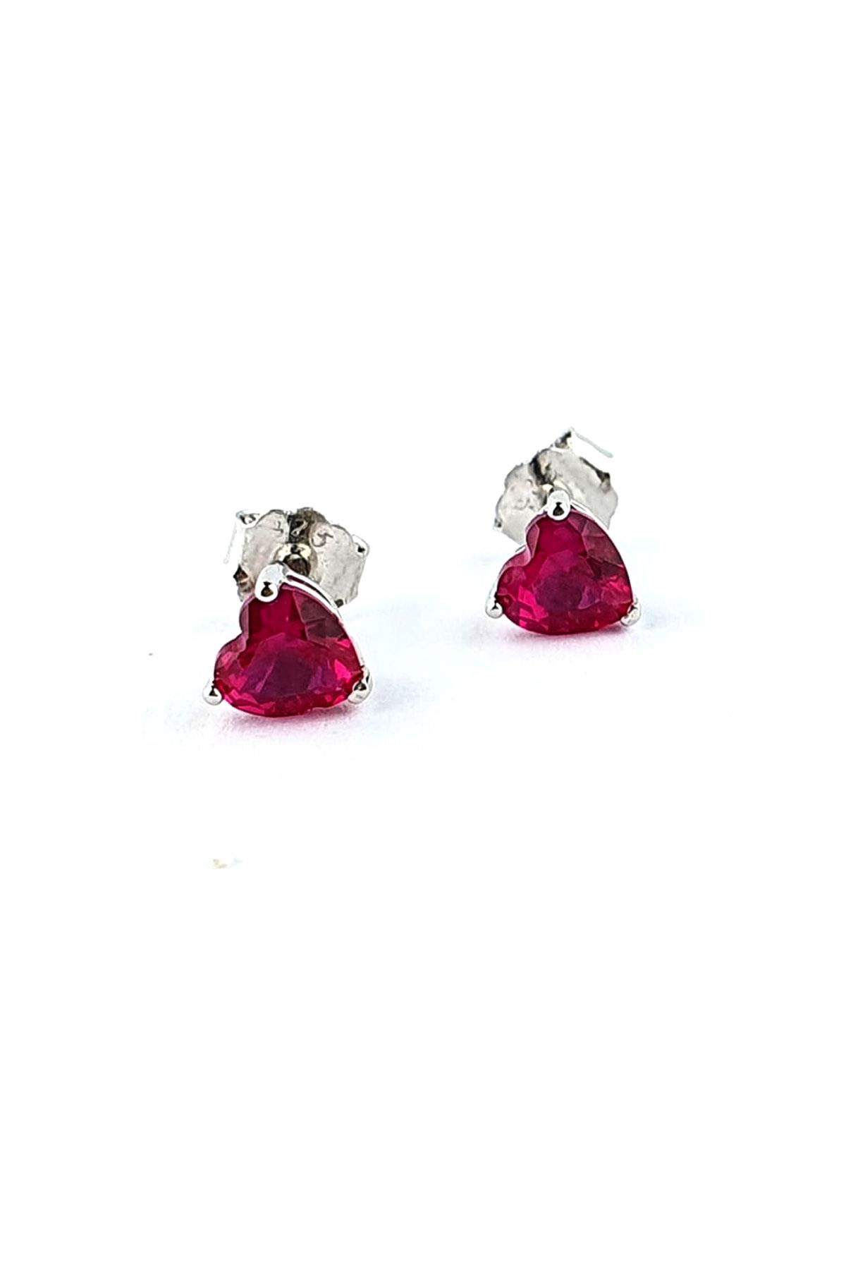 Sky Diamond Red Creative Rubies Taşlı Minimal Kalp Küpe