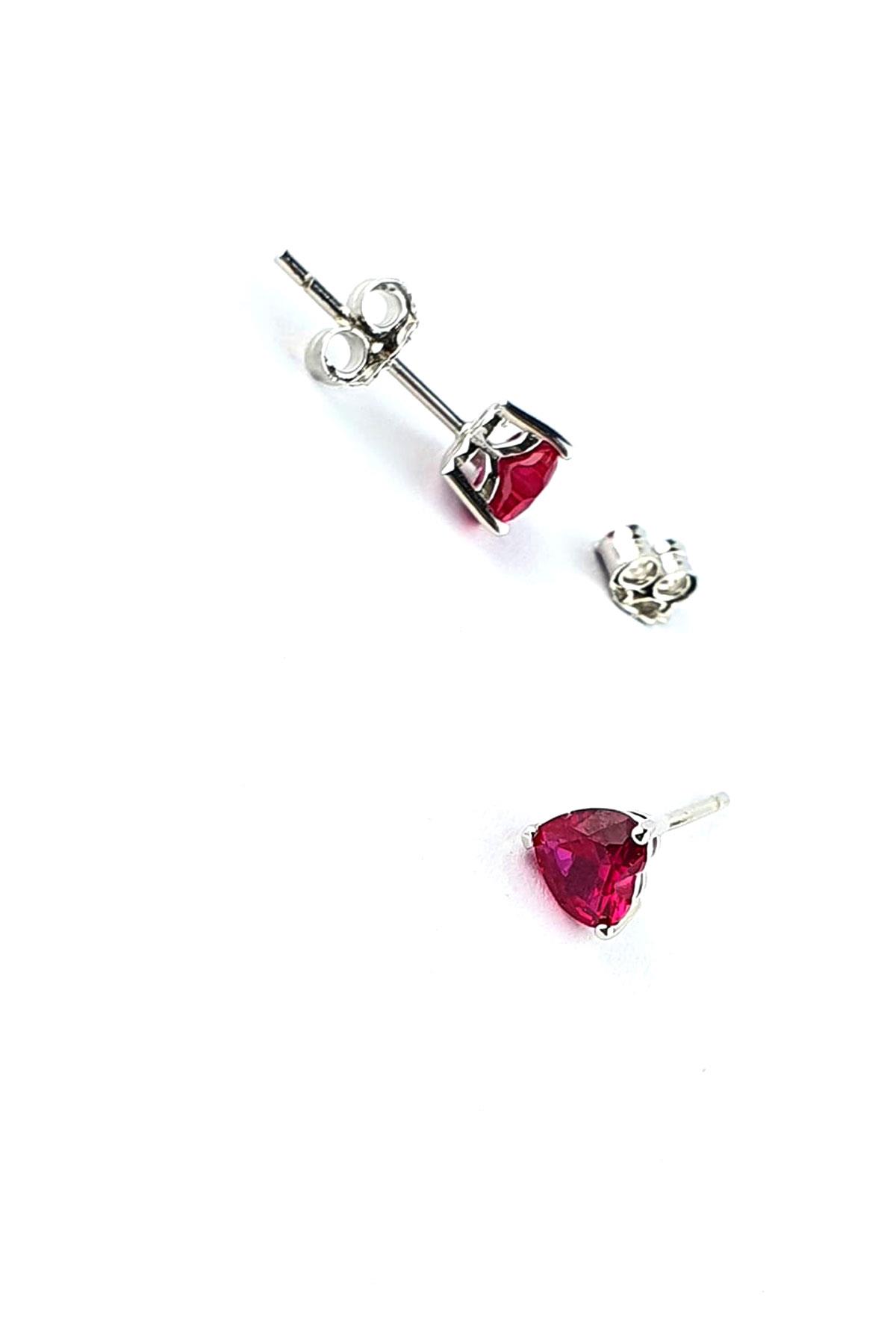 Sky Diamond Red Creative Rubies Taşlı Minimal Kalp Küpe