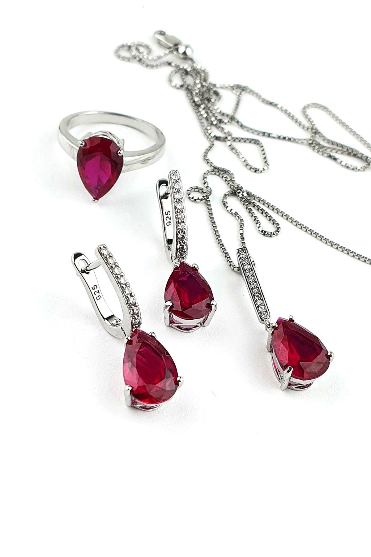 Sky Diamond Red creative rubies Yakut Taşlı Damla Set Takım Zincir Ayarlanabilir yüzük