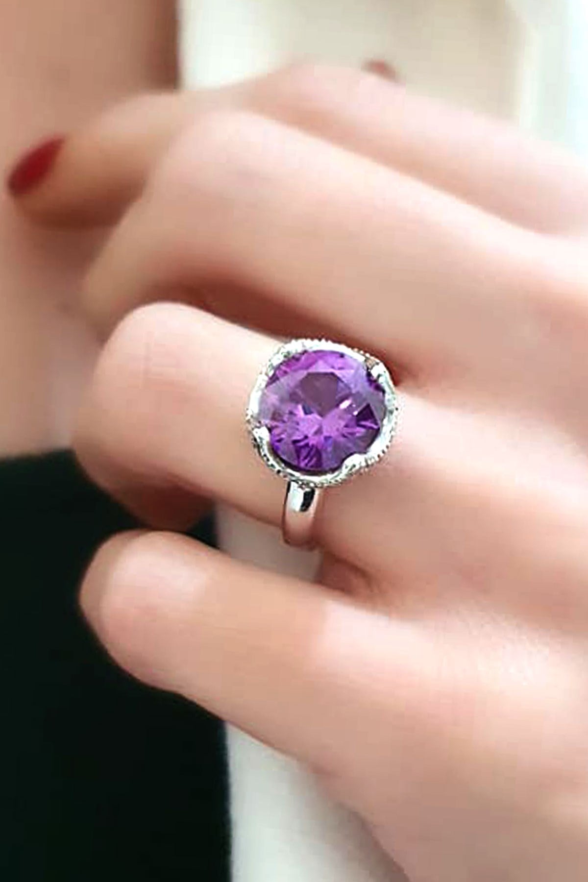 Sky diamond taş detaylı aleksandrayt taşlı gümüş lüks yüzük