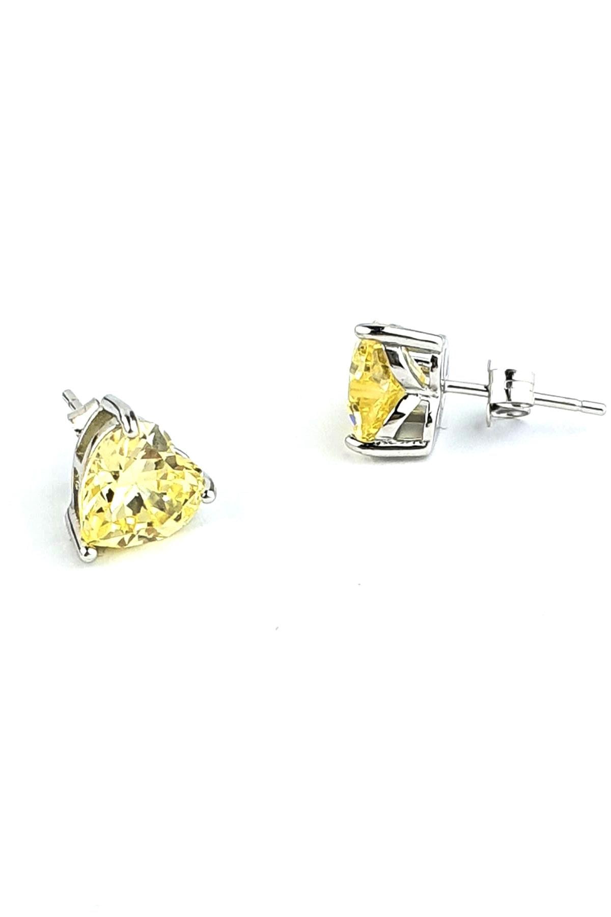 Sky Diamond Yellow Sitrin 925 ayar Gümüş Kalp Küpe