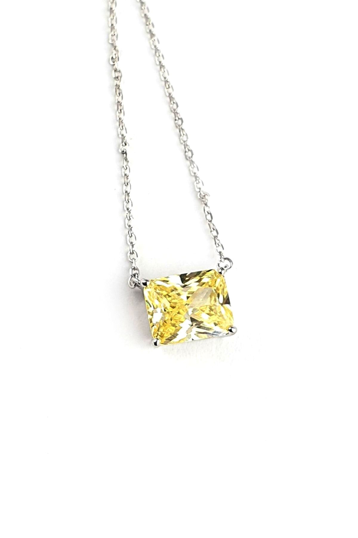 Sky Diamond Yellow Sitrin Taşlı 925 Ayar Gümüş Tek Taş Kolye 