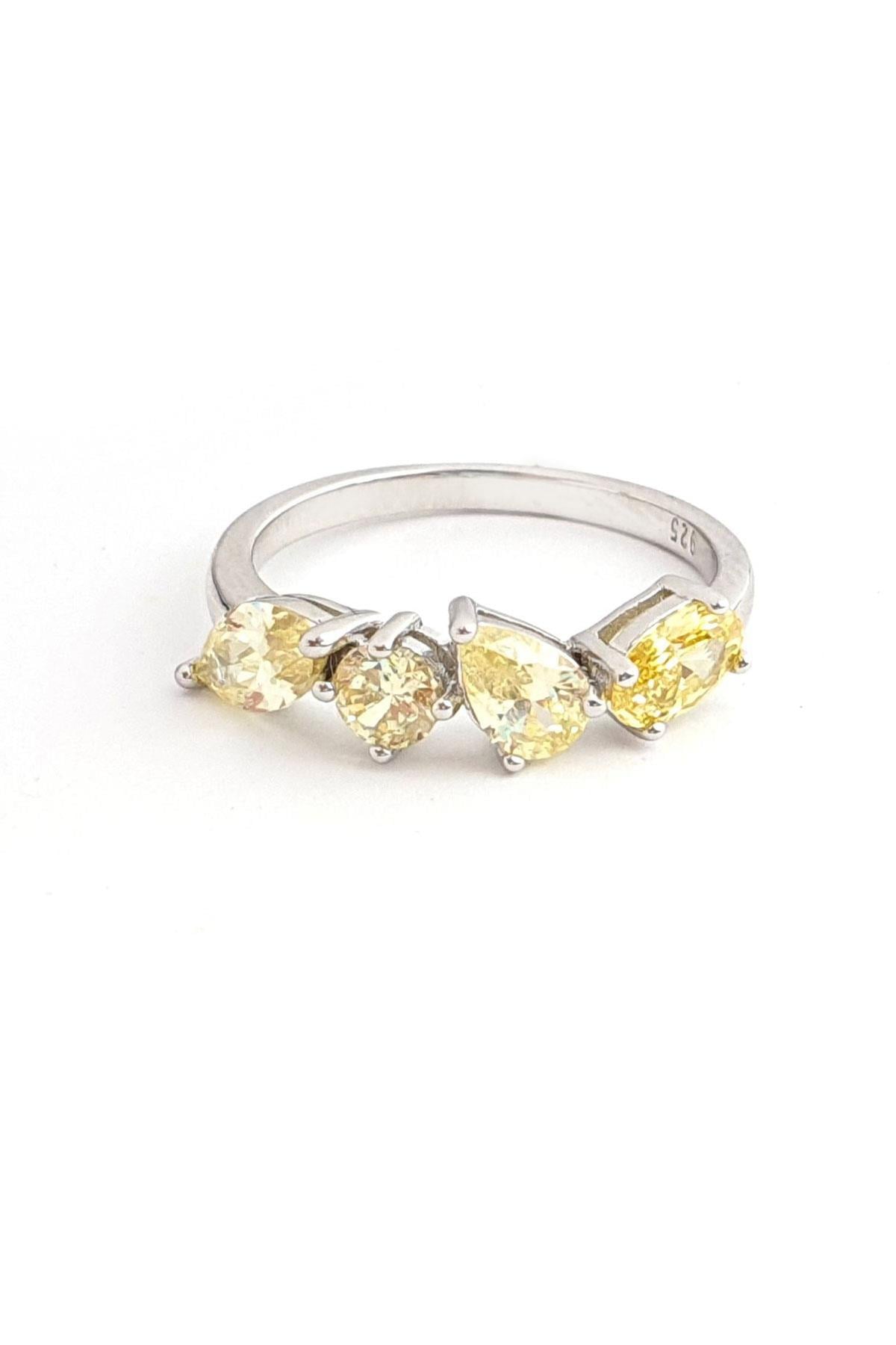 Sky Diamond Yellow Sitrin Taşlı 925 ayar Gümüş Tasarım Yüzük