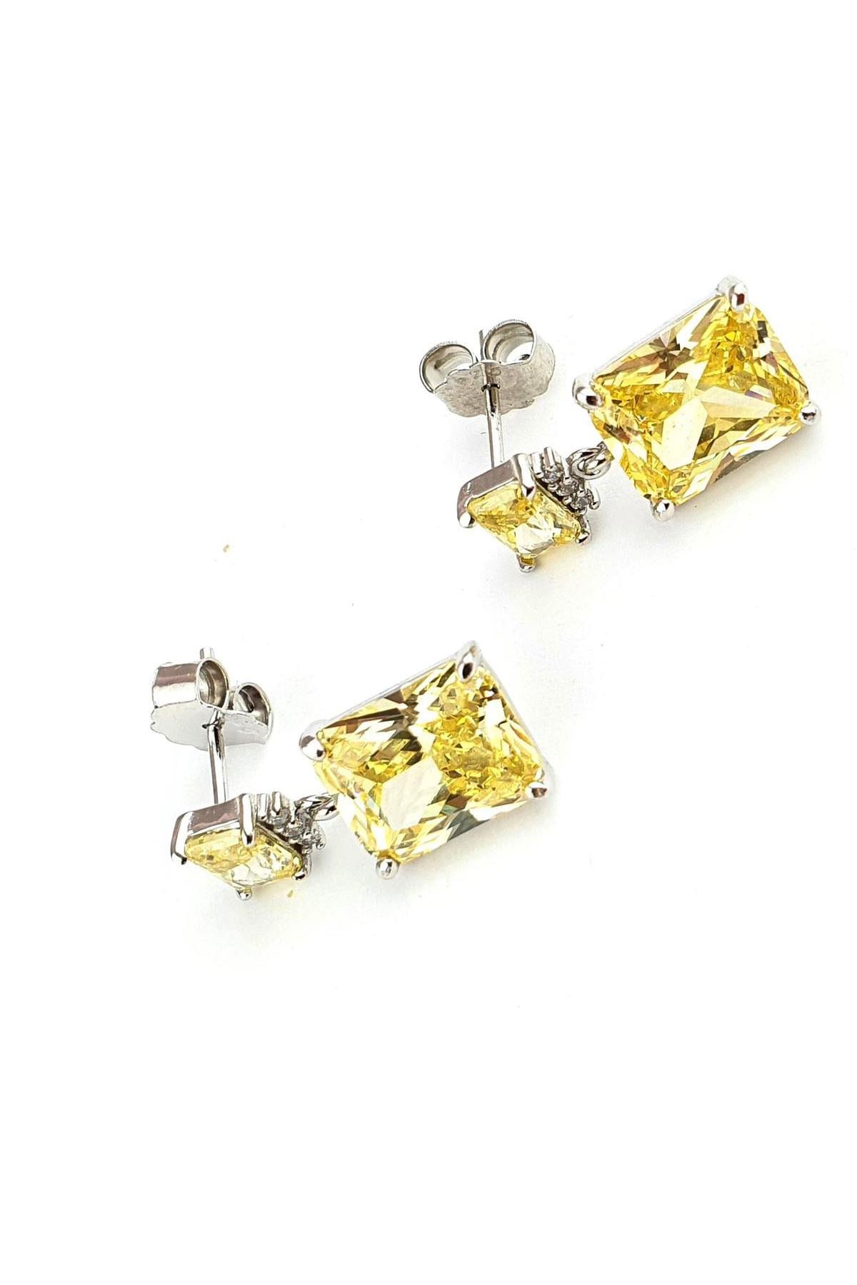 Sky Diamond Yellow Sitrin Taşlı 925ayar Gümüş Üzerine Altın Kaplama küpe