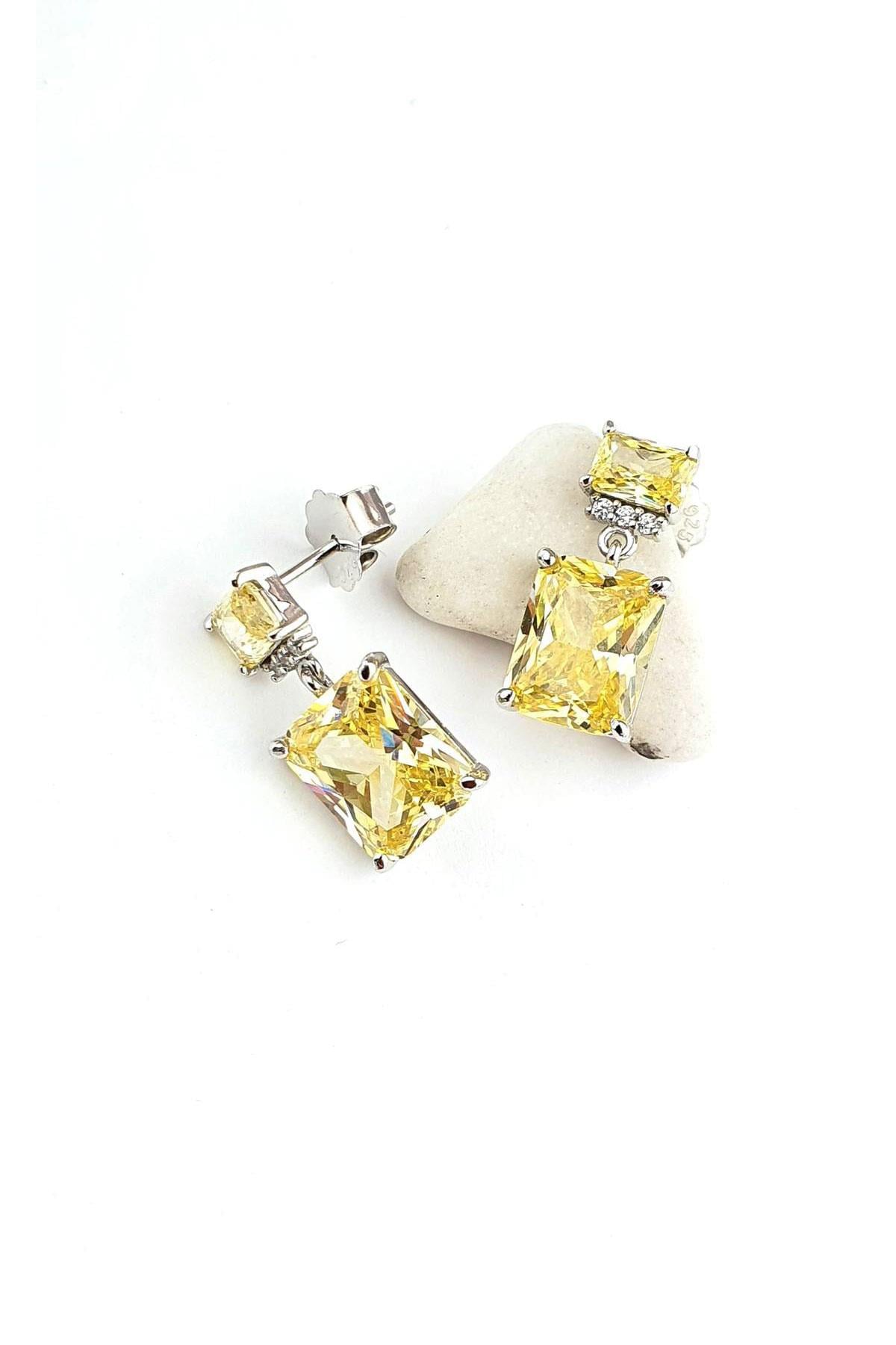 Sky Diamond Yellow Sitrin Taşlı 925ayar Gümüş Üzerine Altın Kaplama küpe