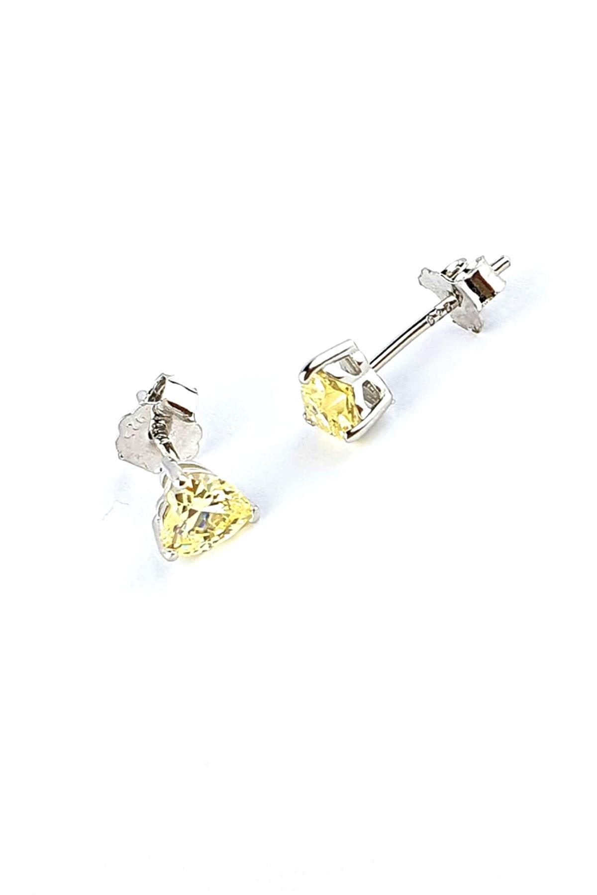 Sky Diamond Yellow Sitrin Taşlı Minimal Kalp Küpe