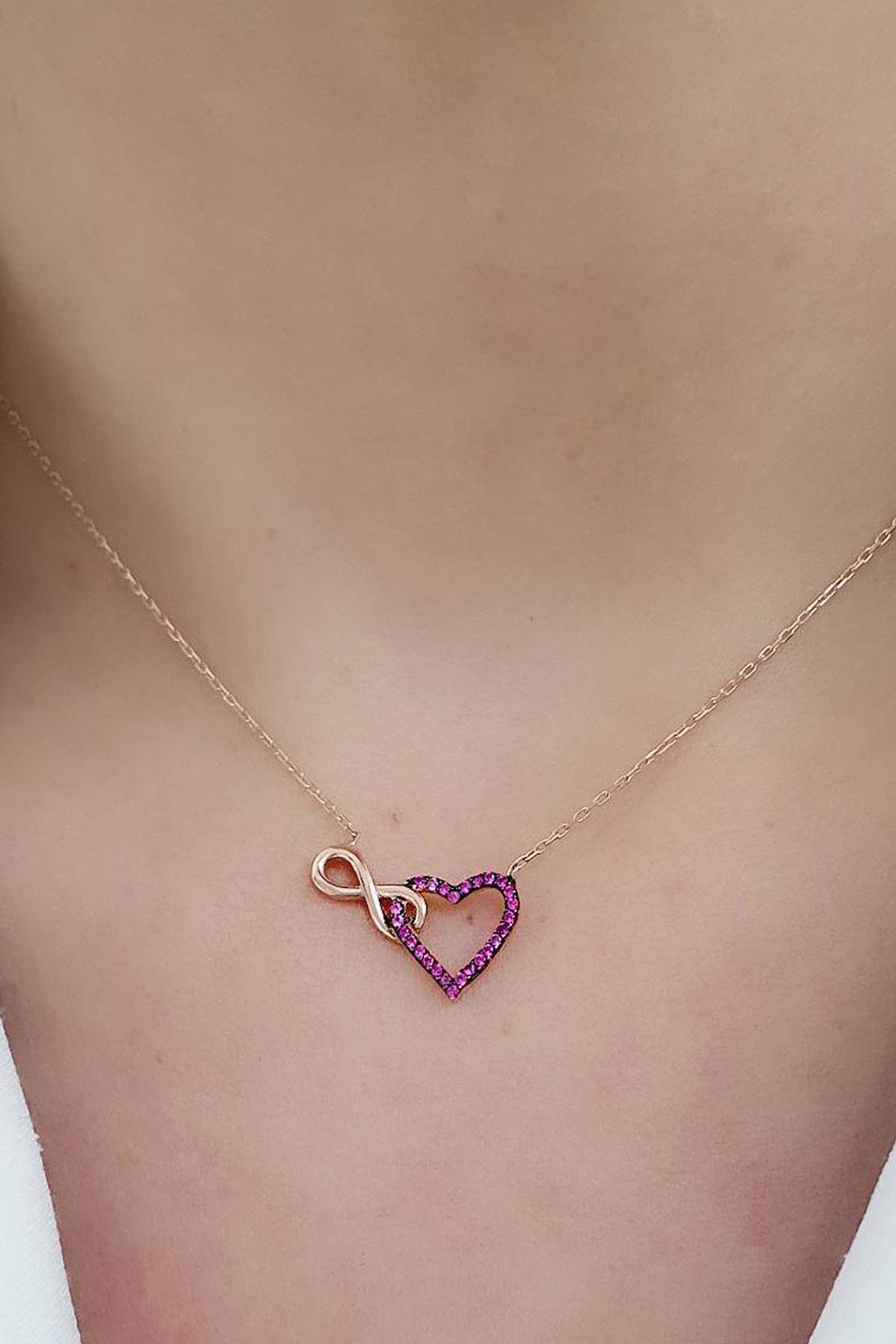 Sonsuzluk Kalp Figürlü 925ayar Gümüş Üzerine Rose Altın Kaplama Aşk Kolyesi 