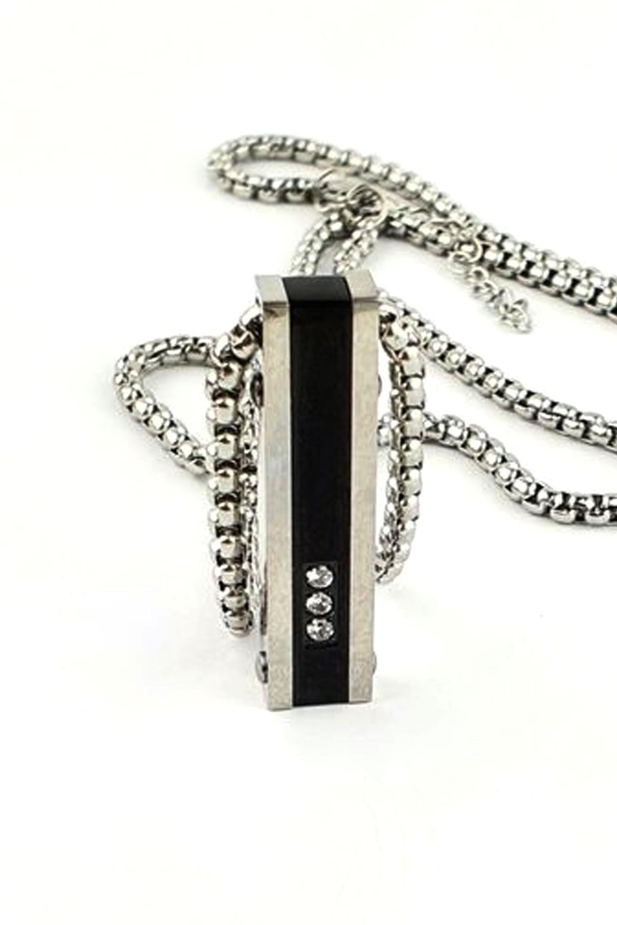 Swarovski Taş Detaylı 316L Anti Alerjik Cerrahi Çelik Erkek Kolye