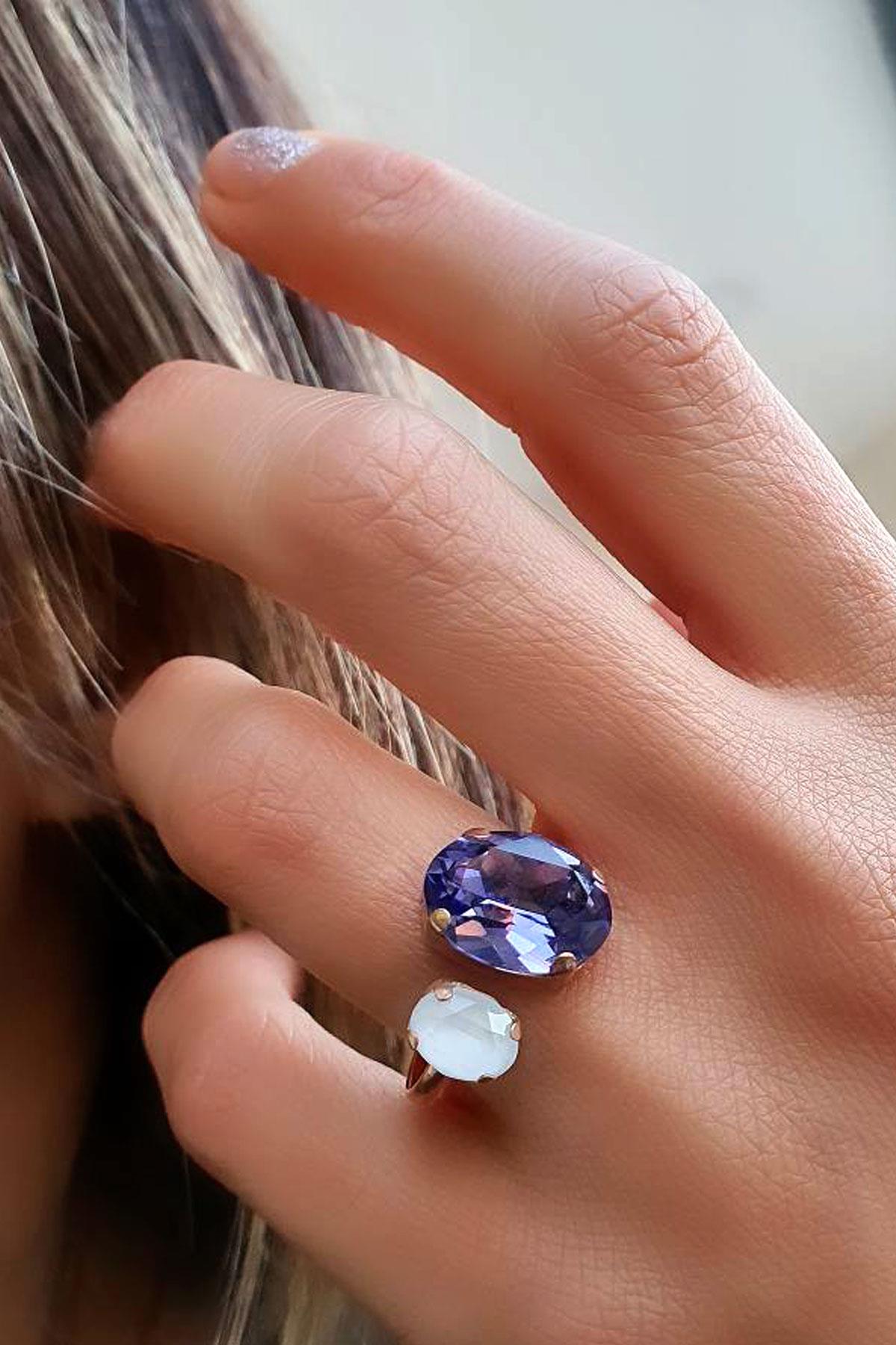 Swarovski Taşlı 925 ayar Gümüş Ayarlanabilir Yüzük 