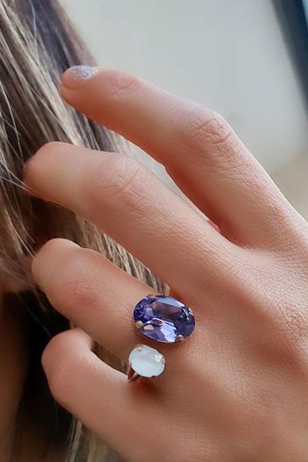 Swarovski Taşlı 925 ayar Gümüş Ayarlanabilir Yüzük 