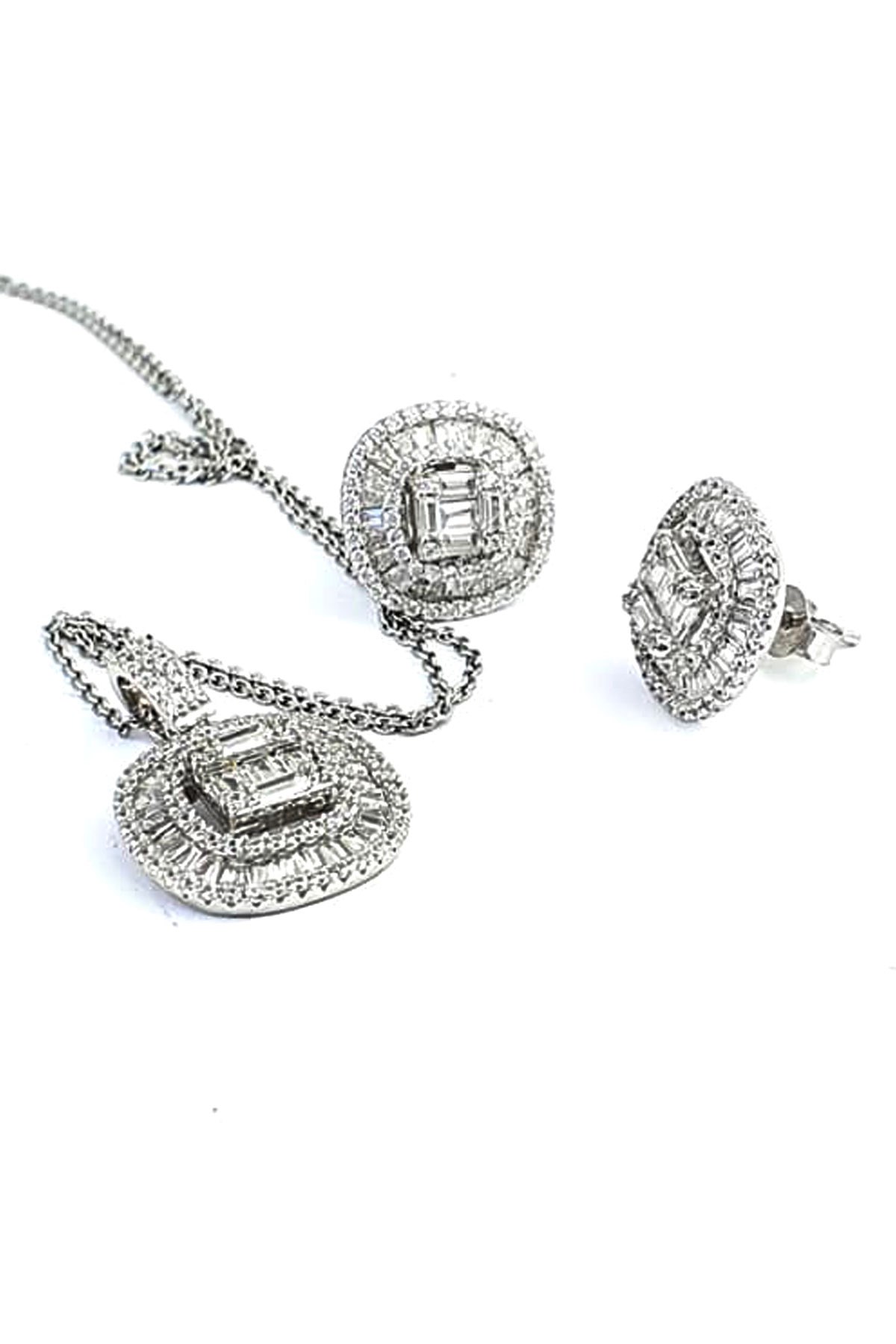 Swarovski Taşlı 925 ayar Gümüş Baget Set Takım 