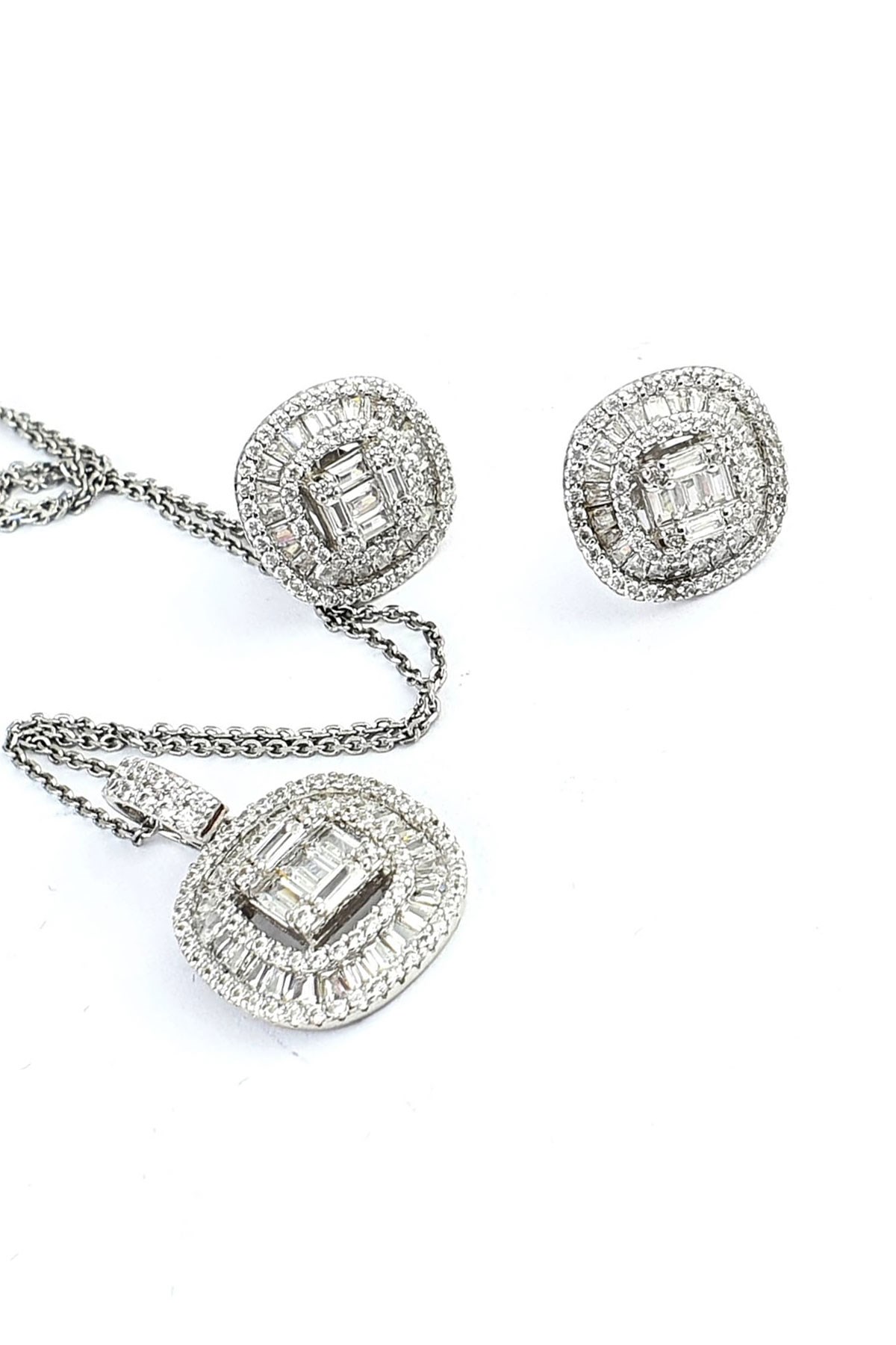 Swarovski Taşlı 925 ayar Gümüş Baget Set Takım 