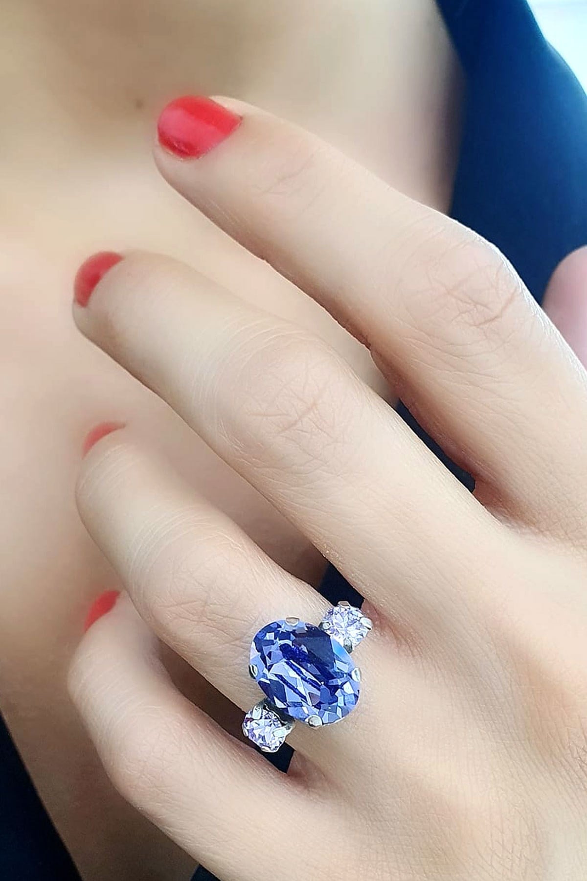 Swarovski Taşlı 925ayar Gümüş Ayarlanabilir Yüzük