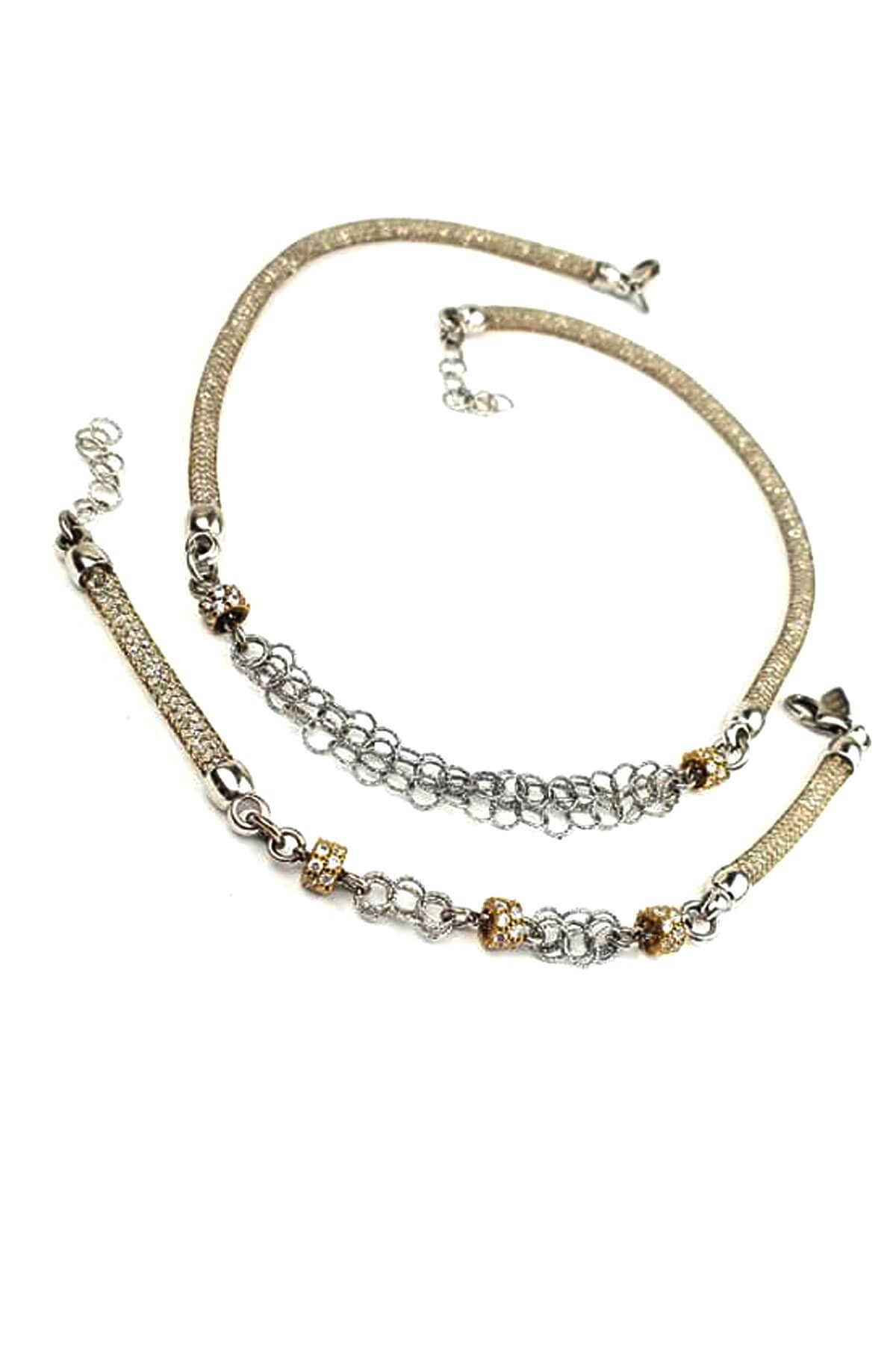 Swarovski taşlı gümüş altın kaplama lüks takı seti