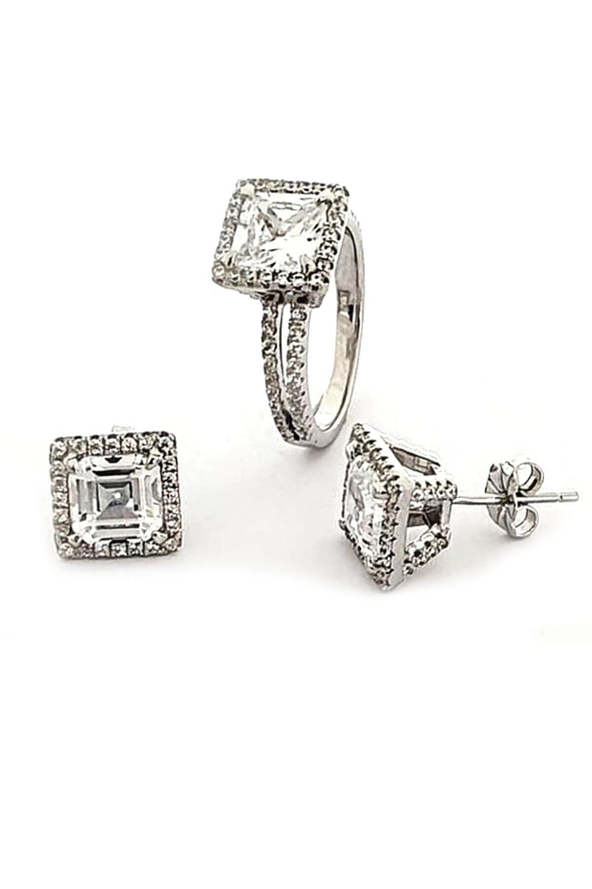 Swarovski taşlı gümüş lüks yüzük küpe takım