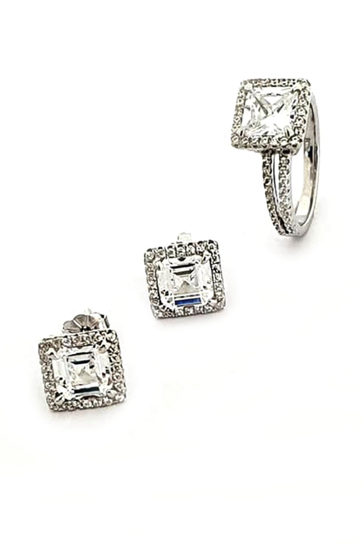 Swarovski taşlı gümüş lüks yüzük küpe takım