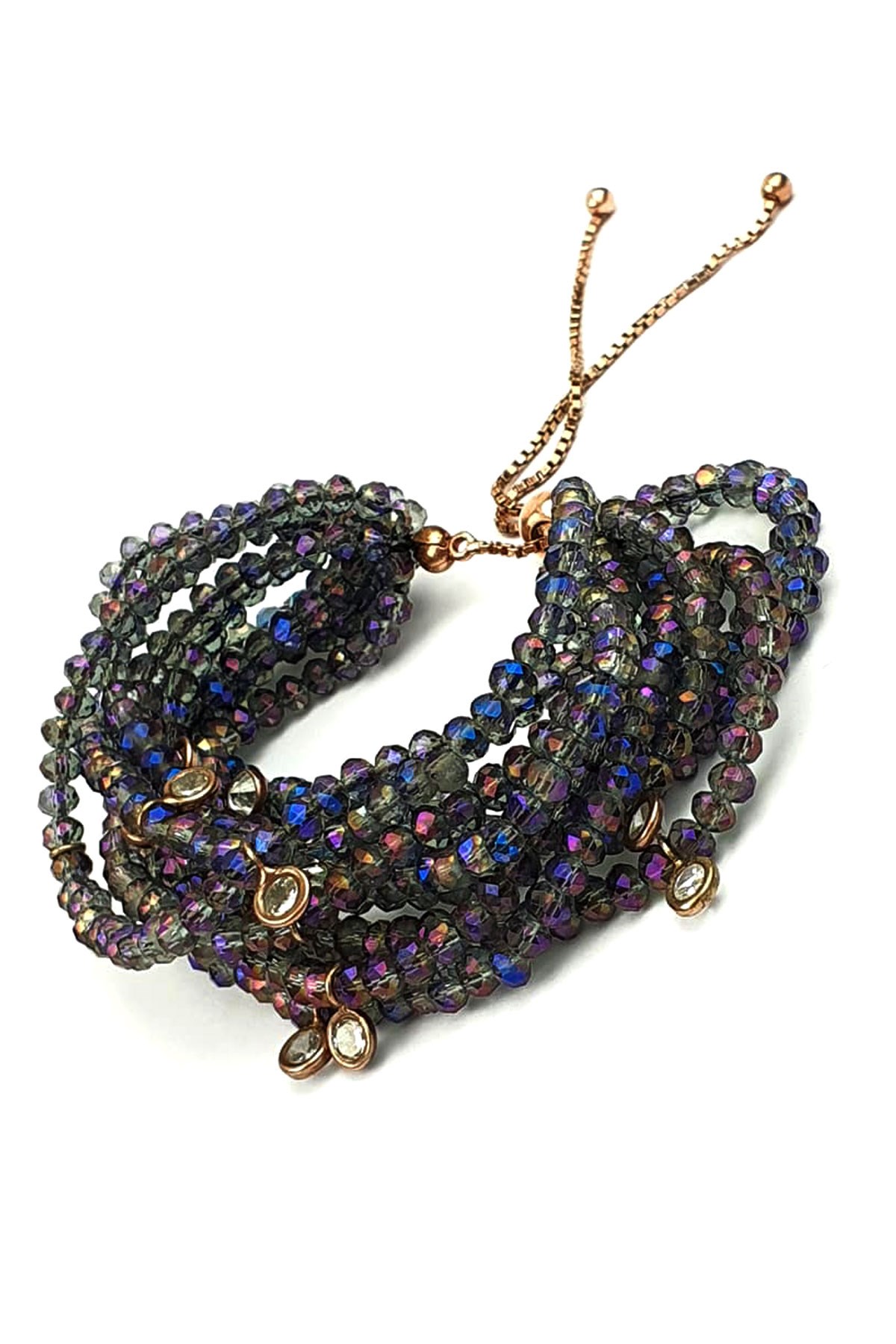 Swarovski taşlı gümüş rose ayarlanabilir asansörlü bileklik