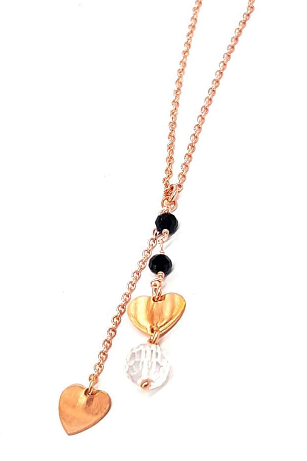 Swarovski taşlı Gümüş üzerine rose altın kaplama Kalpli Kolye
