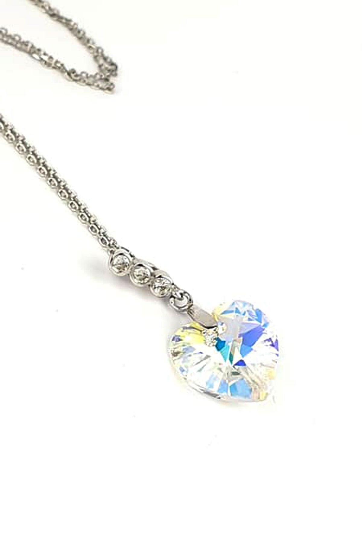 Swarovski taşlı kalp figürlü gümüş kolye