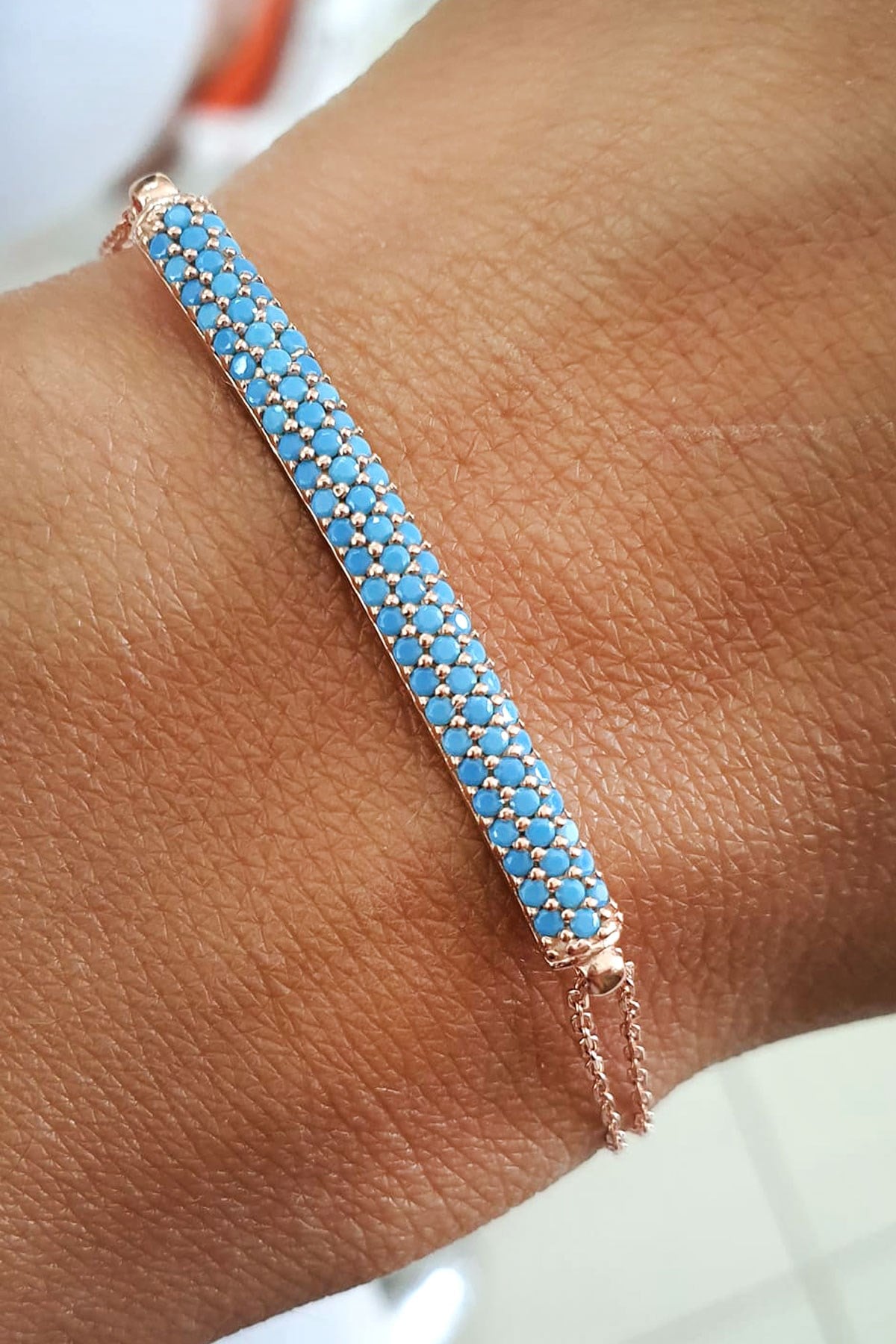 Turkuaz Taşlı 925 ayar Gümüş Rose Trend Bileklik