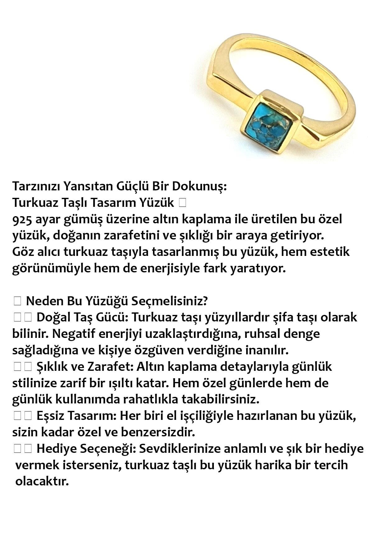 Turkuaz Taşlı 925ayar Gümüş Üzerine Altın Kaplama Tasarım Doğal Taş Yüzük 