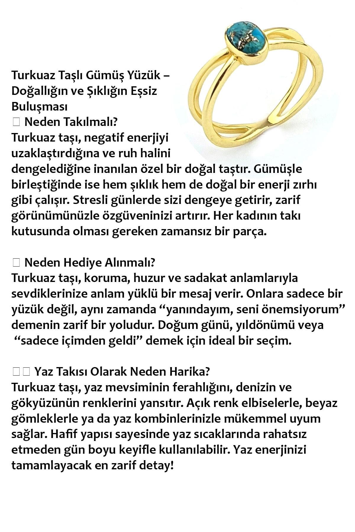 Turkuaz Taşlı 925ayar Gümüş Üzerine Altın Kaplama Tasarım Doğal Taş Yüzük