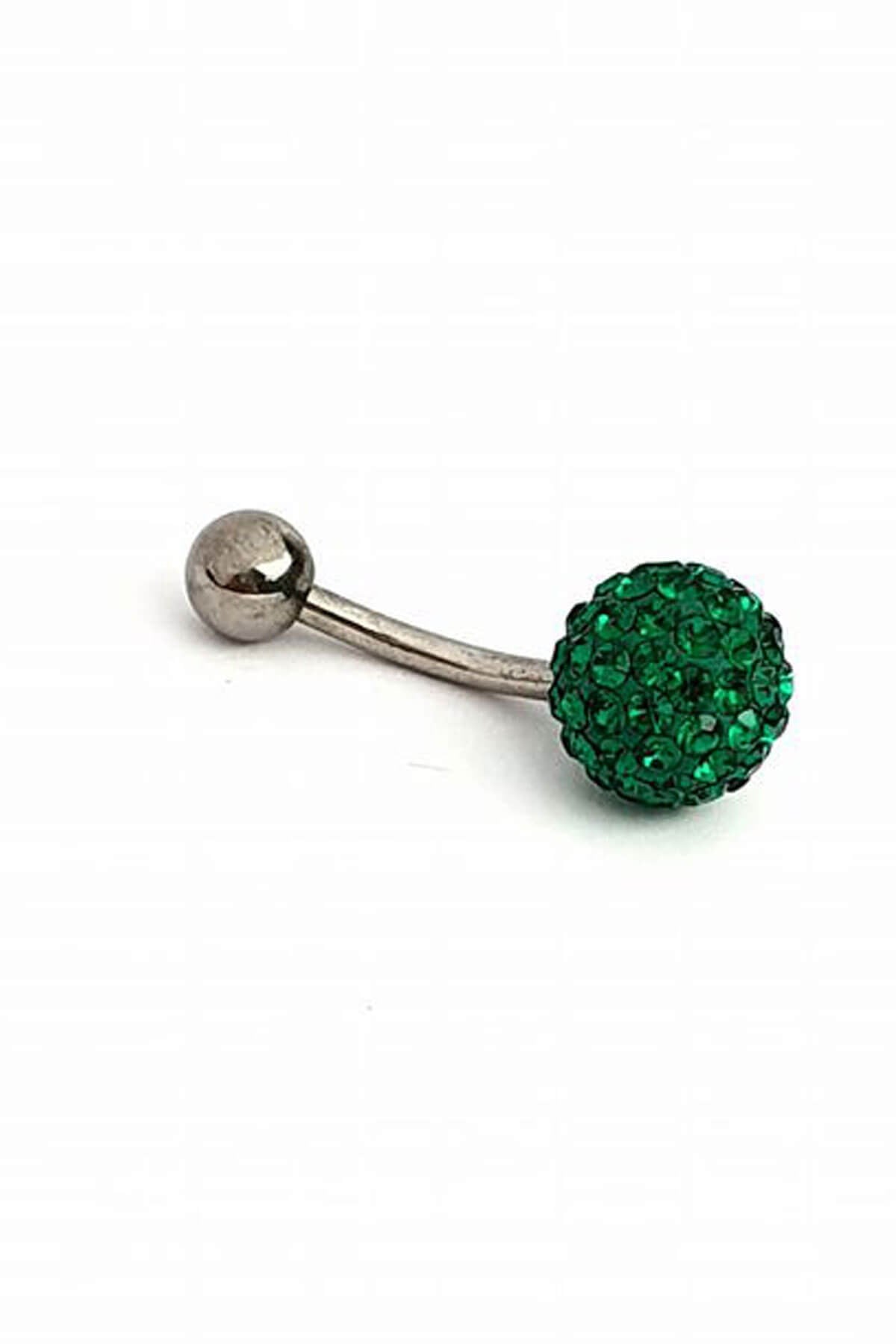 Yeşil swarovski tasli 316L anti alerjik cerrahi celik göbek piercing 