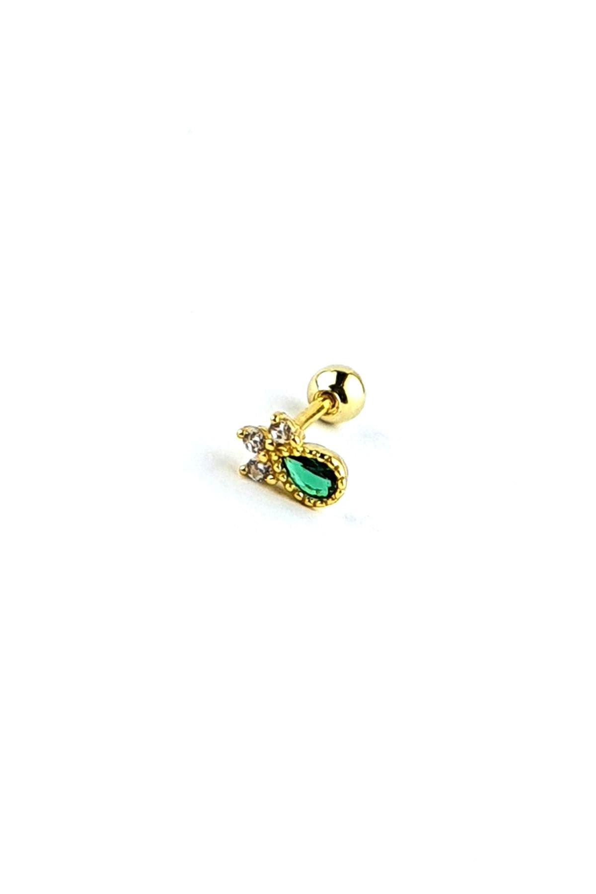 Yeşil Zirkon Taşlı 925ayar Gümüş Üzerine Altın Kaplama Tragus Kıkırdak Piercing 