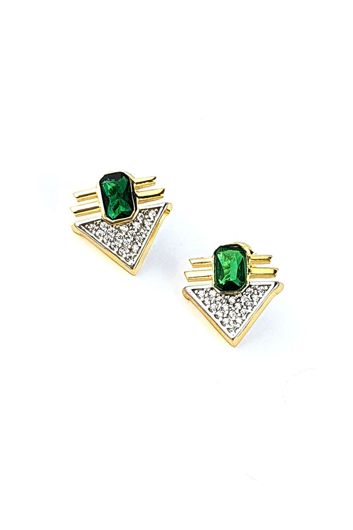 Yeşil Zirkon Taşlı 925ayar Gümüş Üzerine Altın Kaplama Luxury Tasarım Trend Küpe