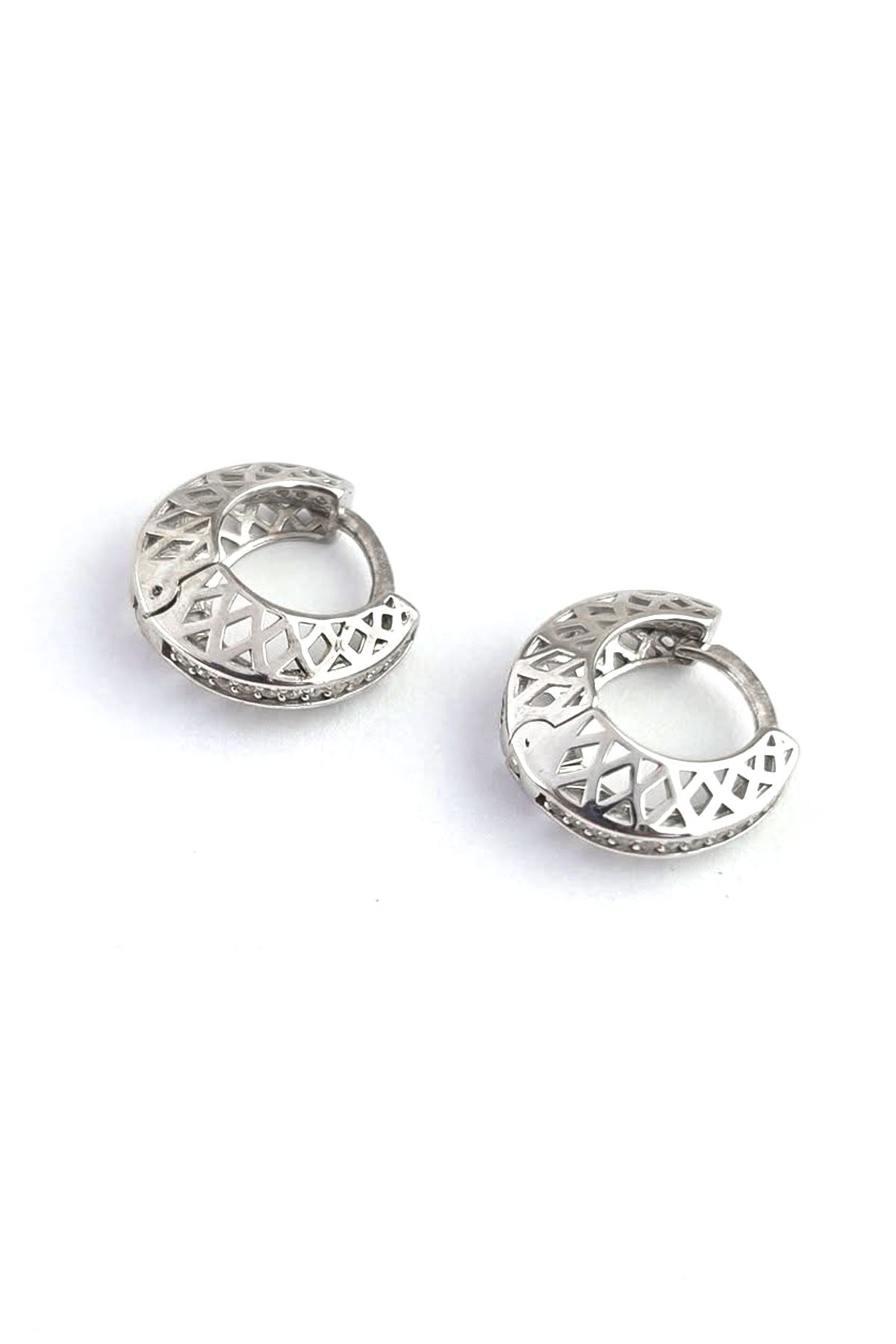 Zirkon Taş Detaylı 925 ayar Gümüş  İtalyan Tasarımı minimal küpe cap 1cm