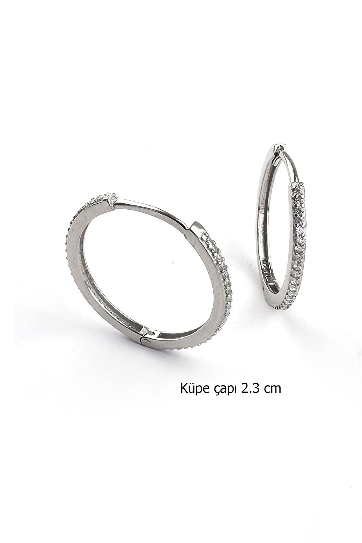 Zirkon Taş Detaylı 925 ayar Gümüş İtalyan Tasarımı küpe çap 2.3cm