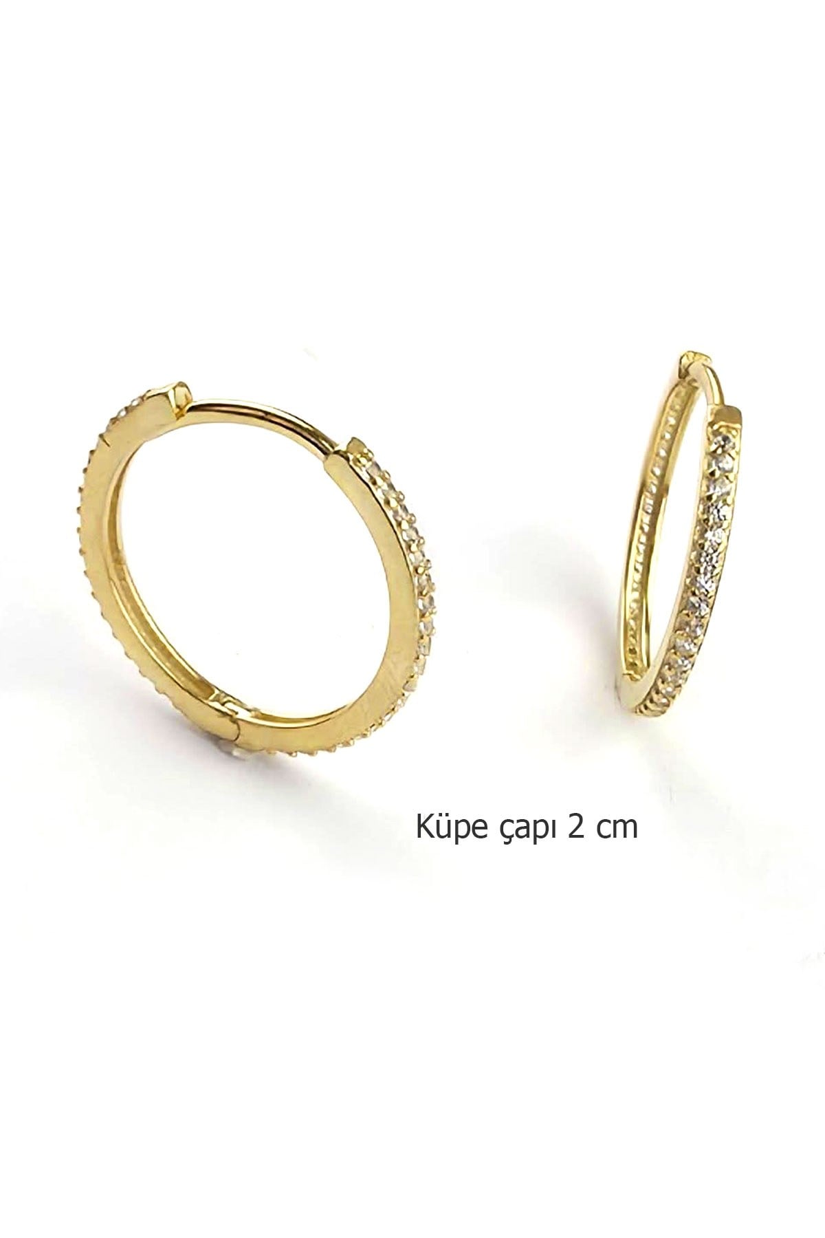 Zirkon Taş Detaylı 925 ayar Gümüş Üzerine Altın Kaplama İtalyan Tasarımı  küpe cap  2 cm