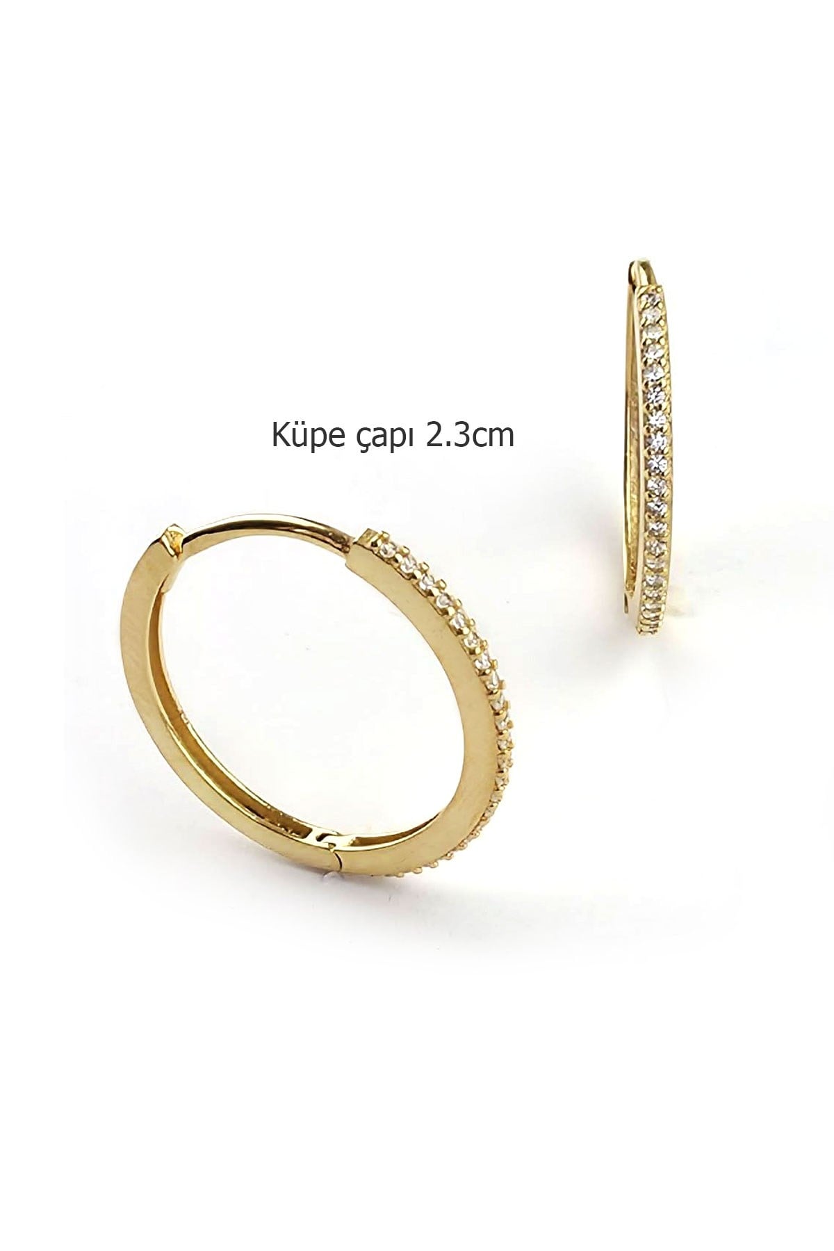 Zirkon Taş Detaylı 925 ayar Gümüş Üzerine Altın Kaplama İtalyan Tasarımı küpe cap 2.3cm