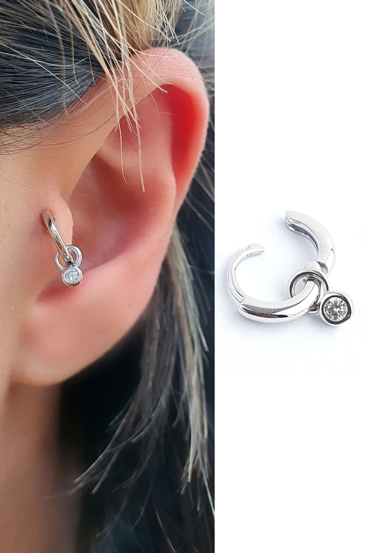 Zirkon Taş Detaylı 925ayar Gümüş Tragus Kıkırdak Helix Halka Piercing