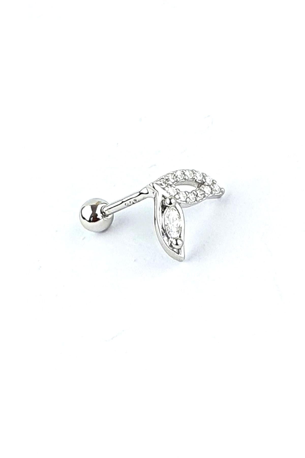 Zirkon Taş Detaylı 925ayar Gümüş Tragus Helix Kikirdak balık kuyruğu  piercing 