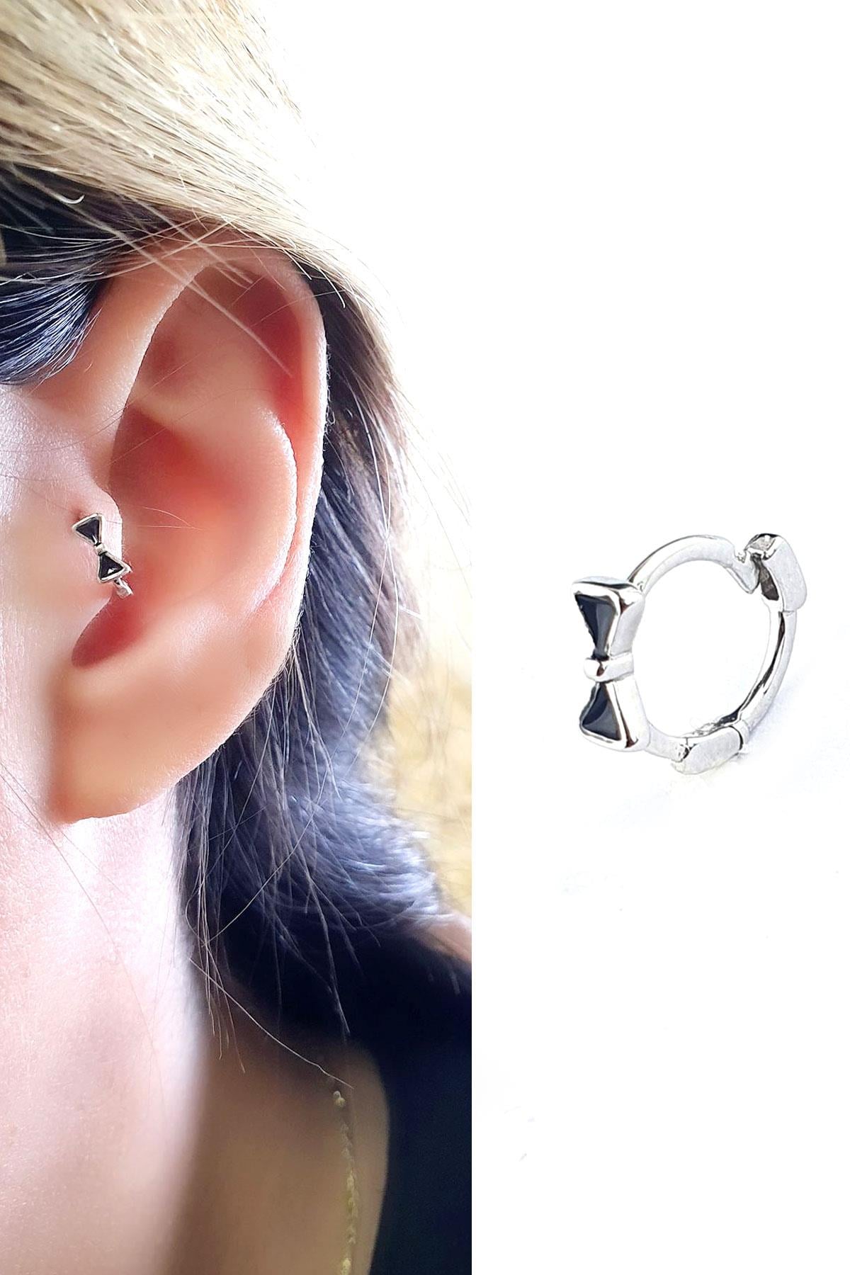 Zirkon Taş Detaylı 925ayar Gümüş Tragus Helix Minimal Tek Kıkırdak küpe