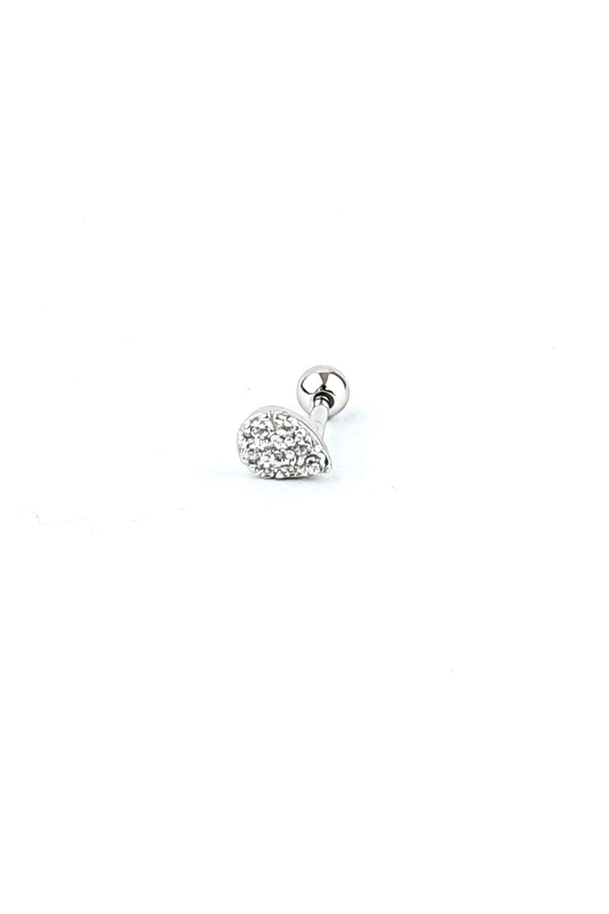 Zirkon Taş Detaylı 925ayar Gümüş Tragus Helix Kikirdak piercing 