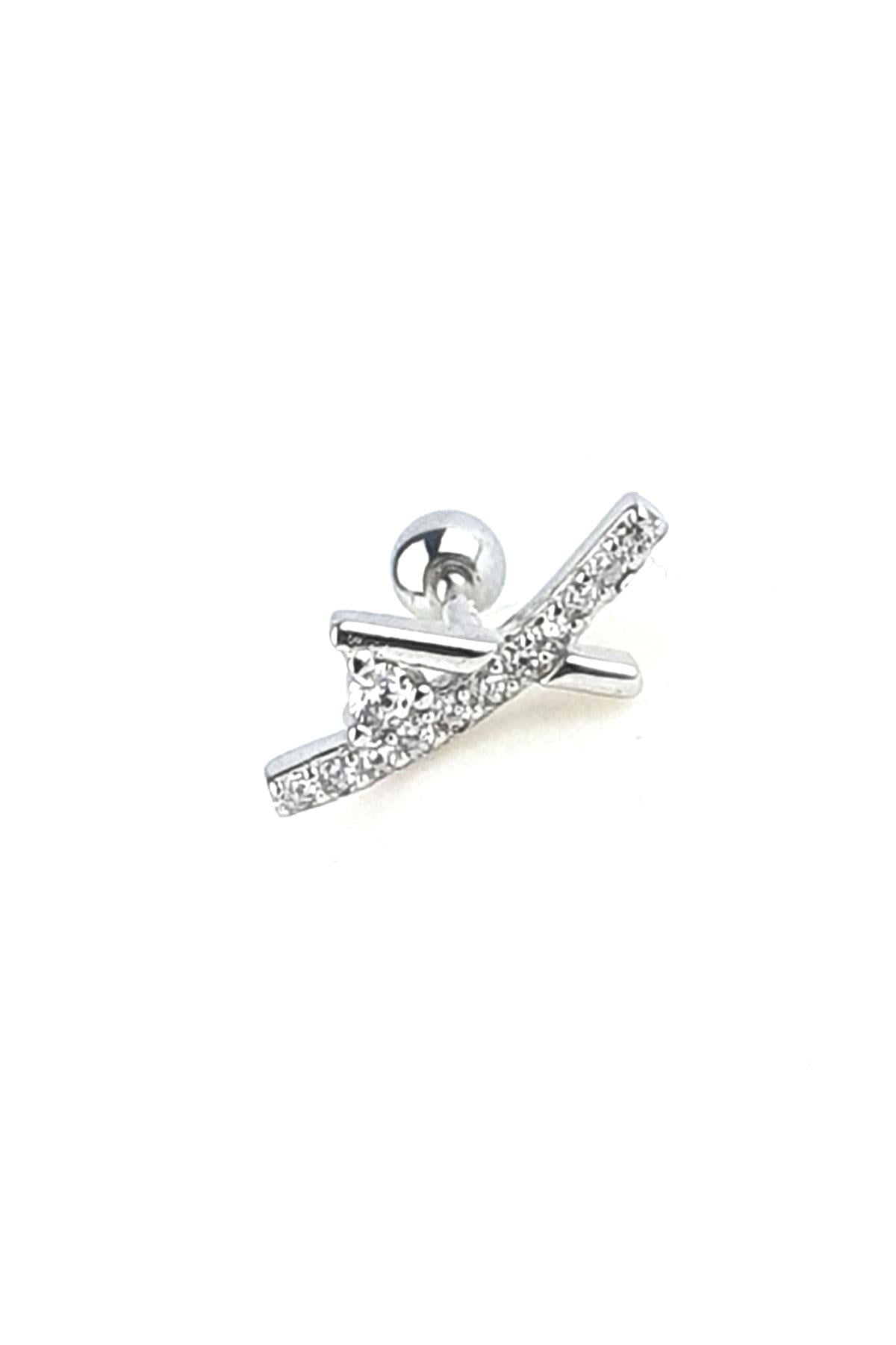 Zirkon Taş Detaylı 925ayar Gümüş Trend Tragus Helix Kikirdak piercing 