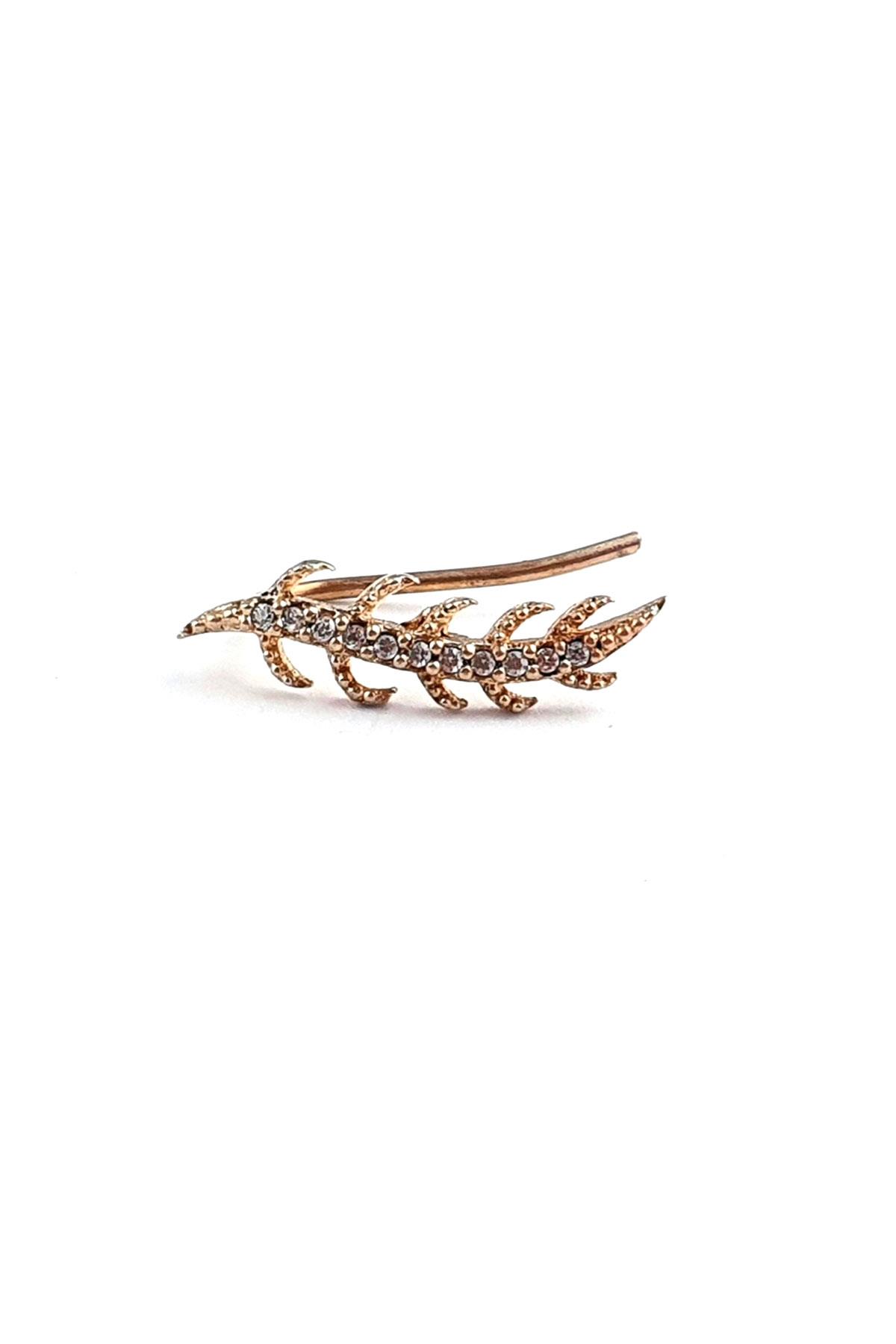 zirkon Taş Detaylı 925ayar Gümüş tüy figürlü earcuff küpe
