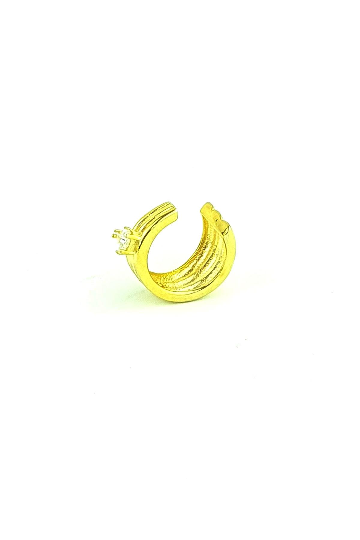 Zirkon Taş Detaylı 925ayar Gümüş Üzerine Altın Kaplama Luxury Tasarım Trend Sıkıştırmalı kıkırdak Earcuff Küpe