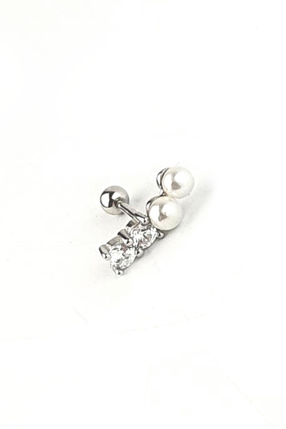 Zirkon Taş Detaylı İncili 925ayar Gümüş Tragus Kıkırdak Helix Piercing