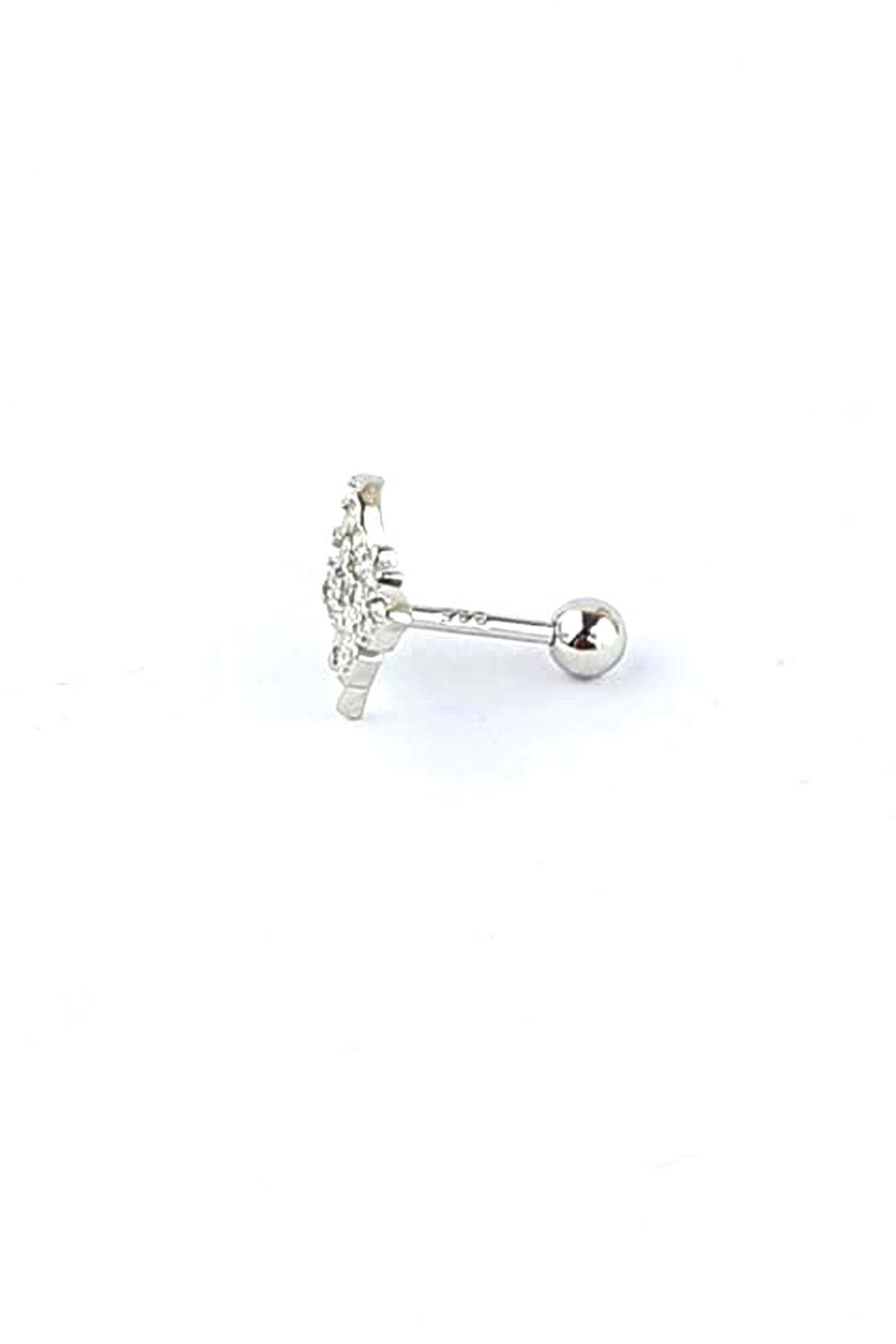 Zirkon Taş Detaylı Kelebek Figürlü 925ayar Gümüş Tragus Helix Kikirdak piercing