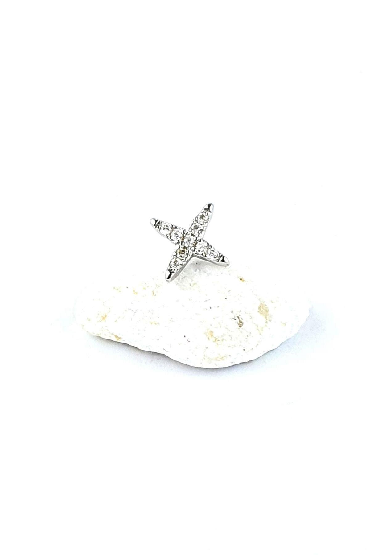 Zirkon Taş Detaylı yıldız figürlü 925ayar Gümüş Tragus Helix Kikirdak piercing