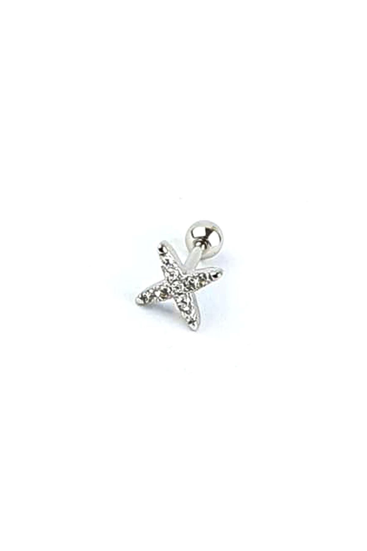 Zirkon Taş Detaylı yıldız figürlü 925ayar Gümüş Tragus Helix Kikirdak piercing