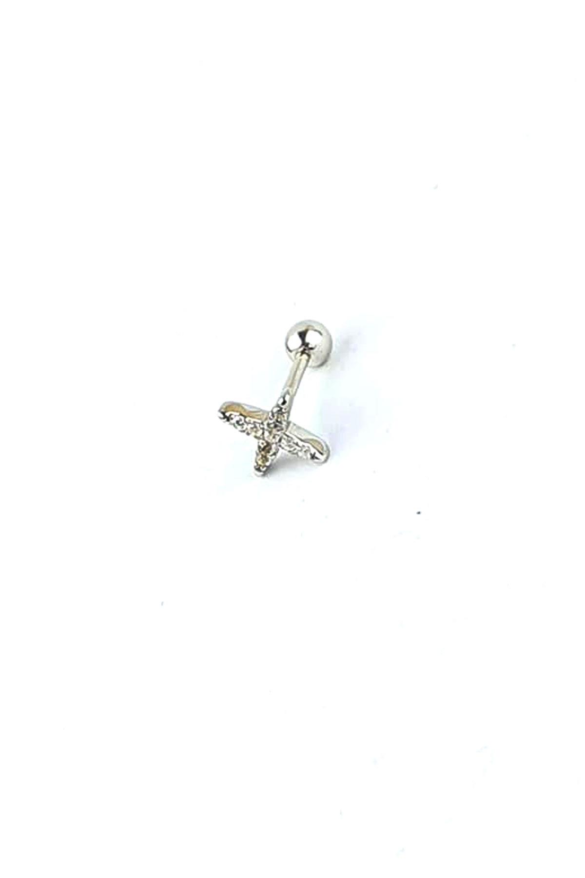 Zirkon Taş Detaylı yıldız figürlü 925ayar Gümüş Tragus Helix Kikirdak piercing