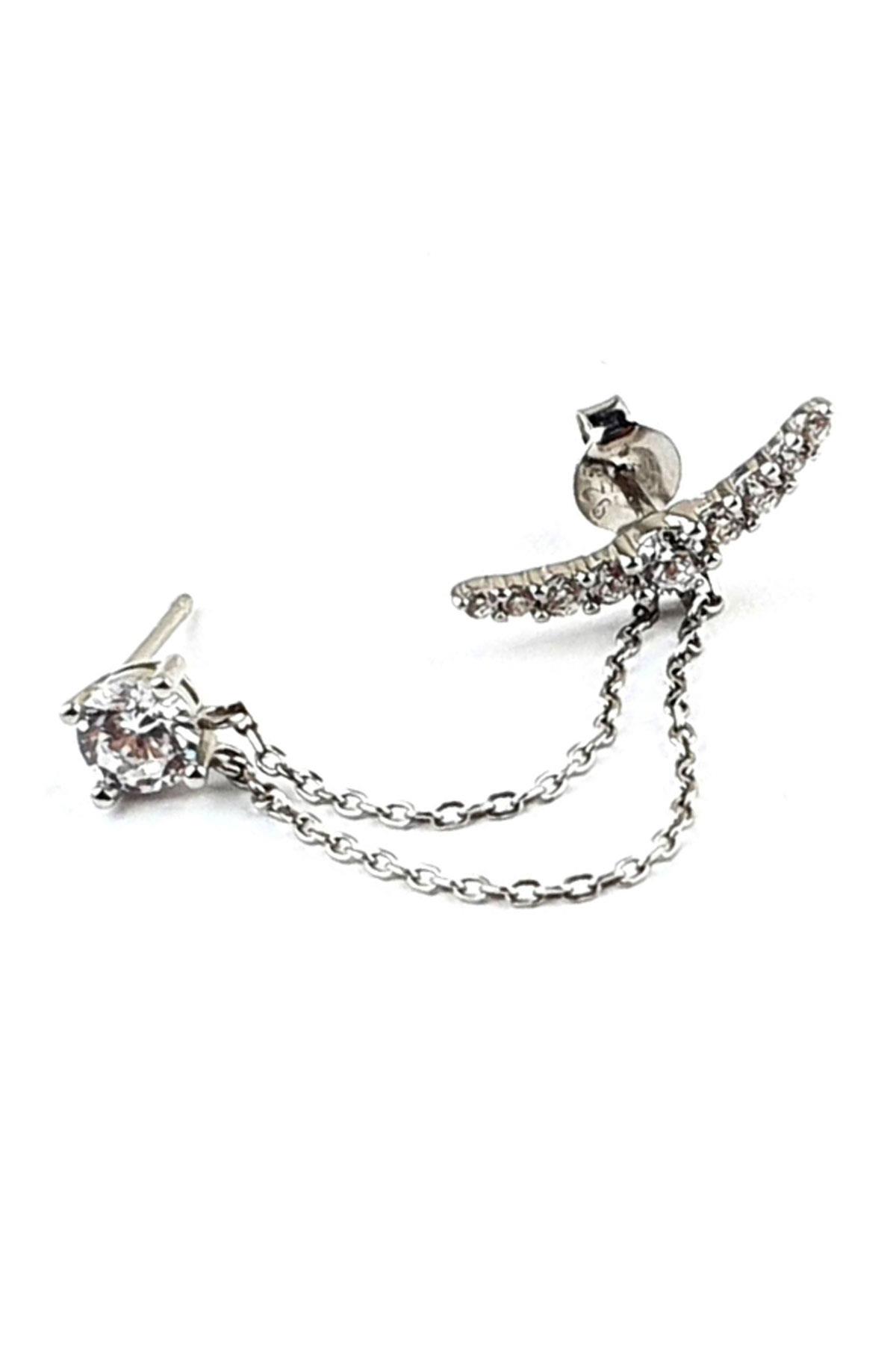 Zirkon Taşlı 925 Ayar Gümüş İtalyan Tasarımı  Zincir Tek Küpe | OSESHOP