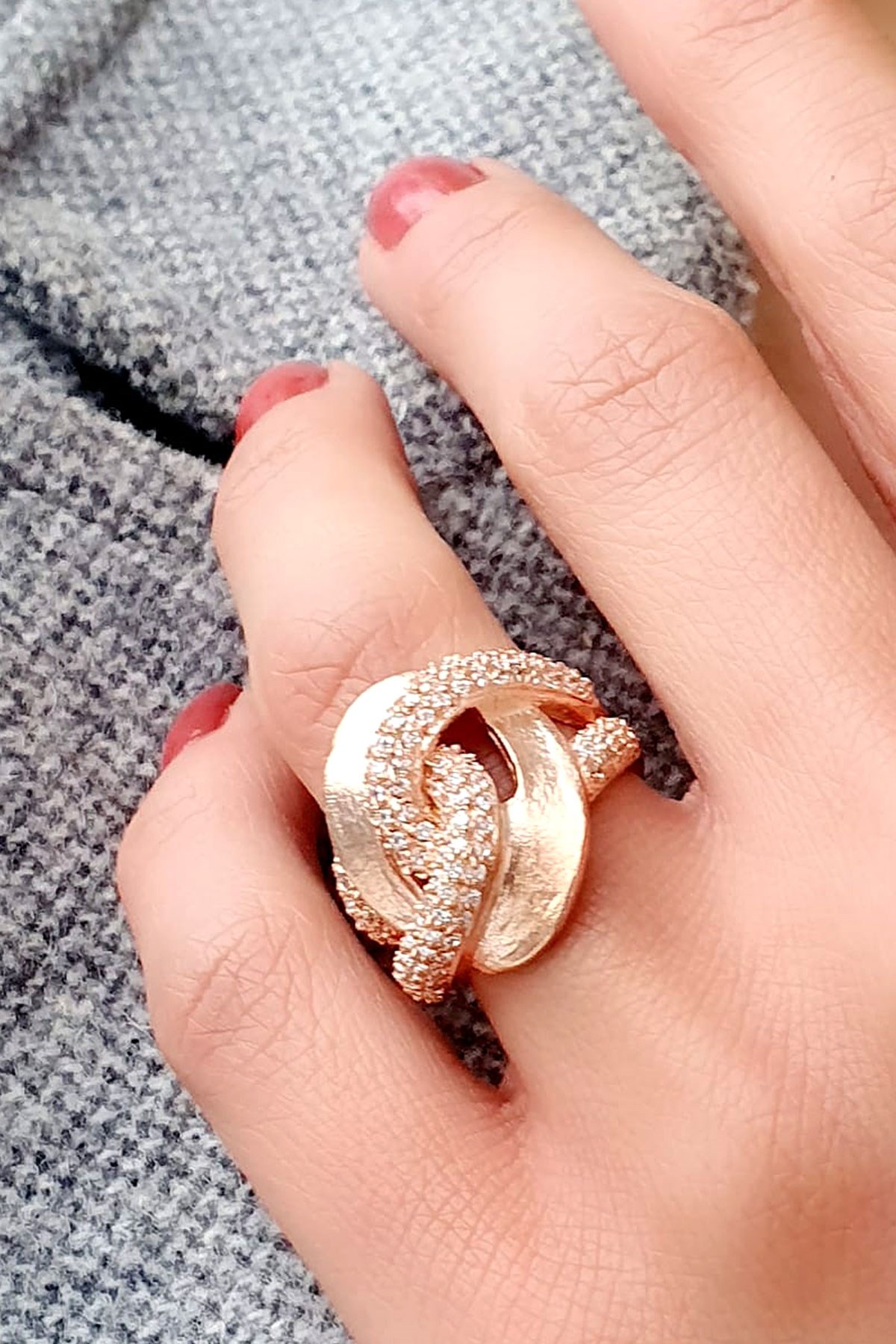 Zirkon Taşlı 925 ayar Gümüş Rose İtalyan Gurmet Yüzük